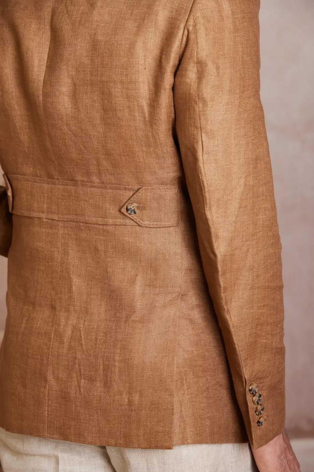 Tan Tailored Linen Bandgala with flap pockets