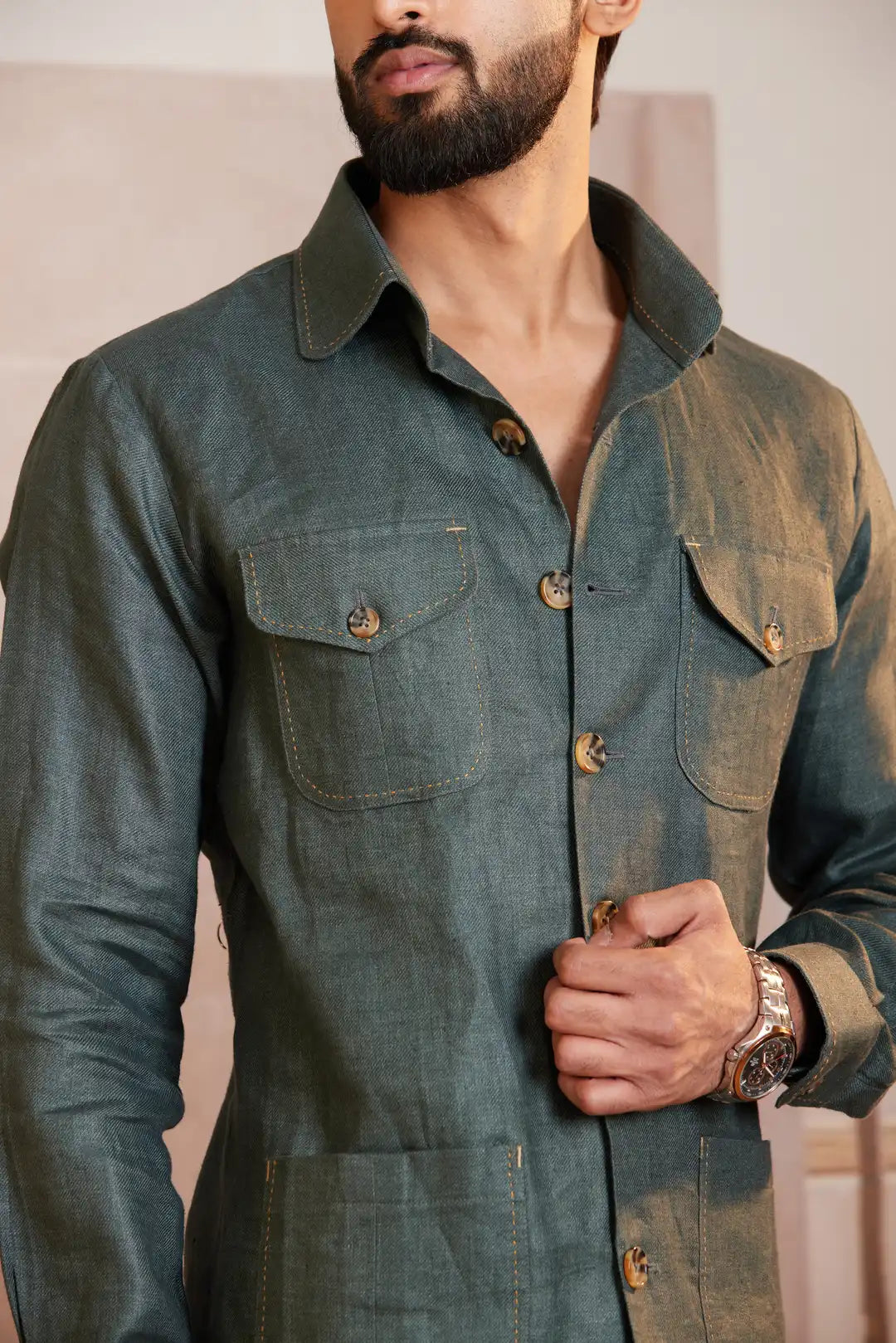 Olive green Utility Safari shirt