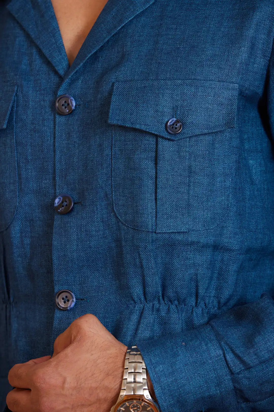 Royal blue Cinched waist linen Safari Jacket