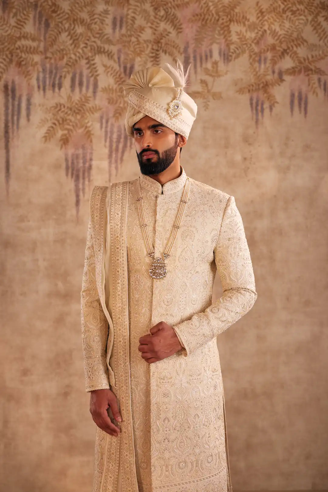 Gold Sherwani with floral work