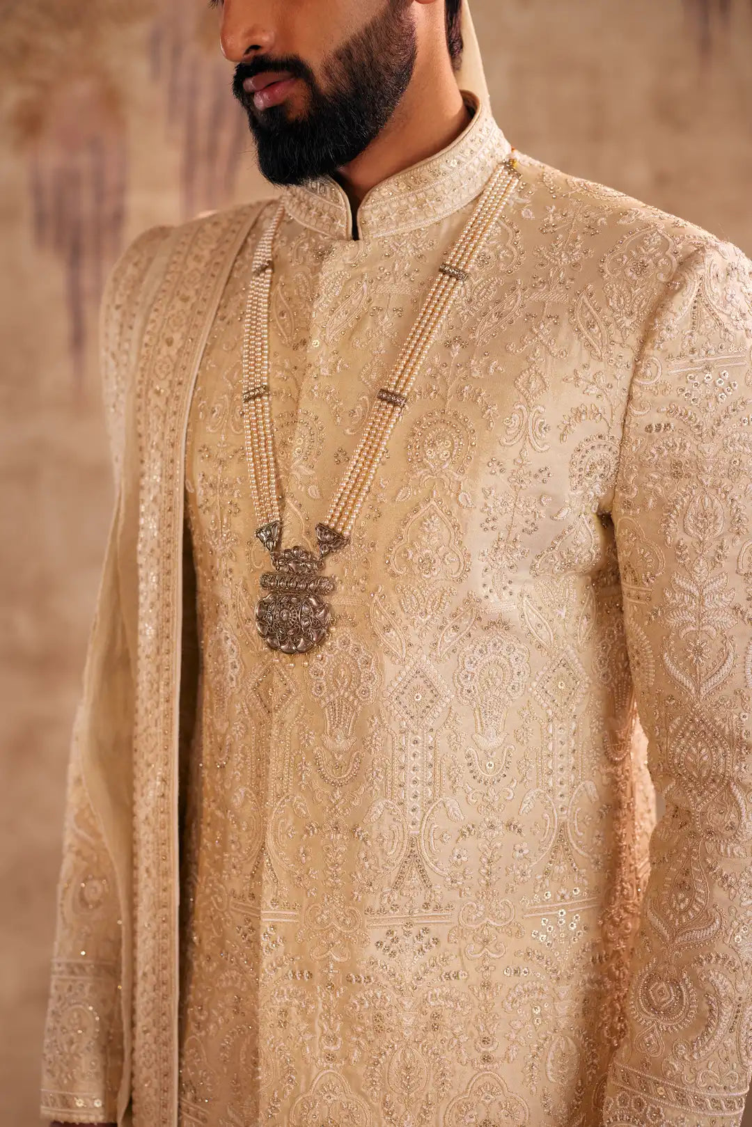Gold Sherwani with floral work