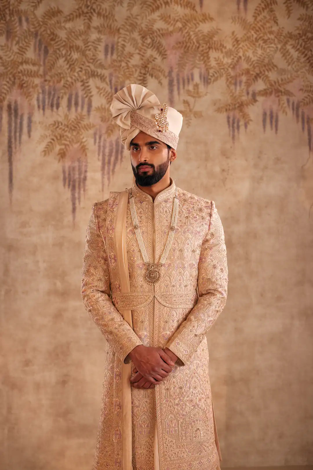 Gold Sherwani with multicolor thread work