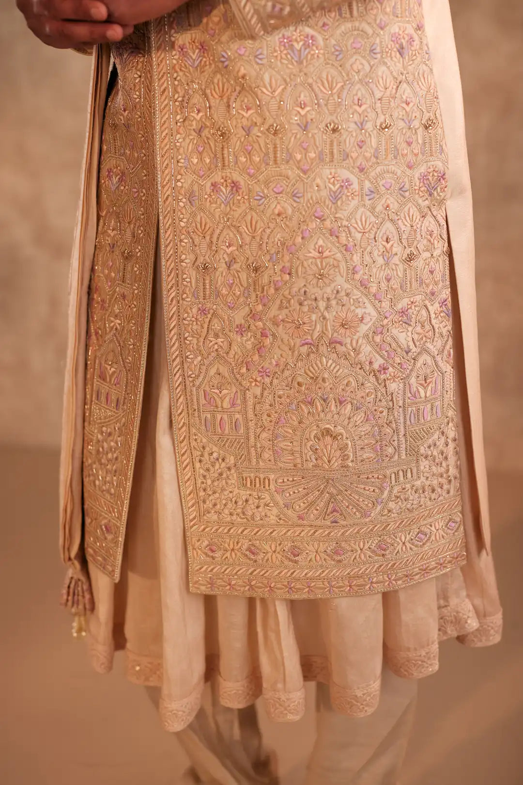 Gold Sherwani with multicolor thread work