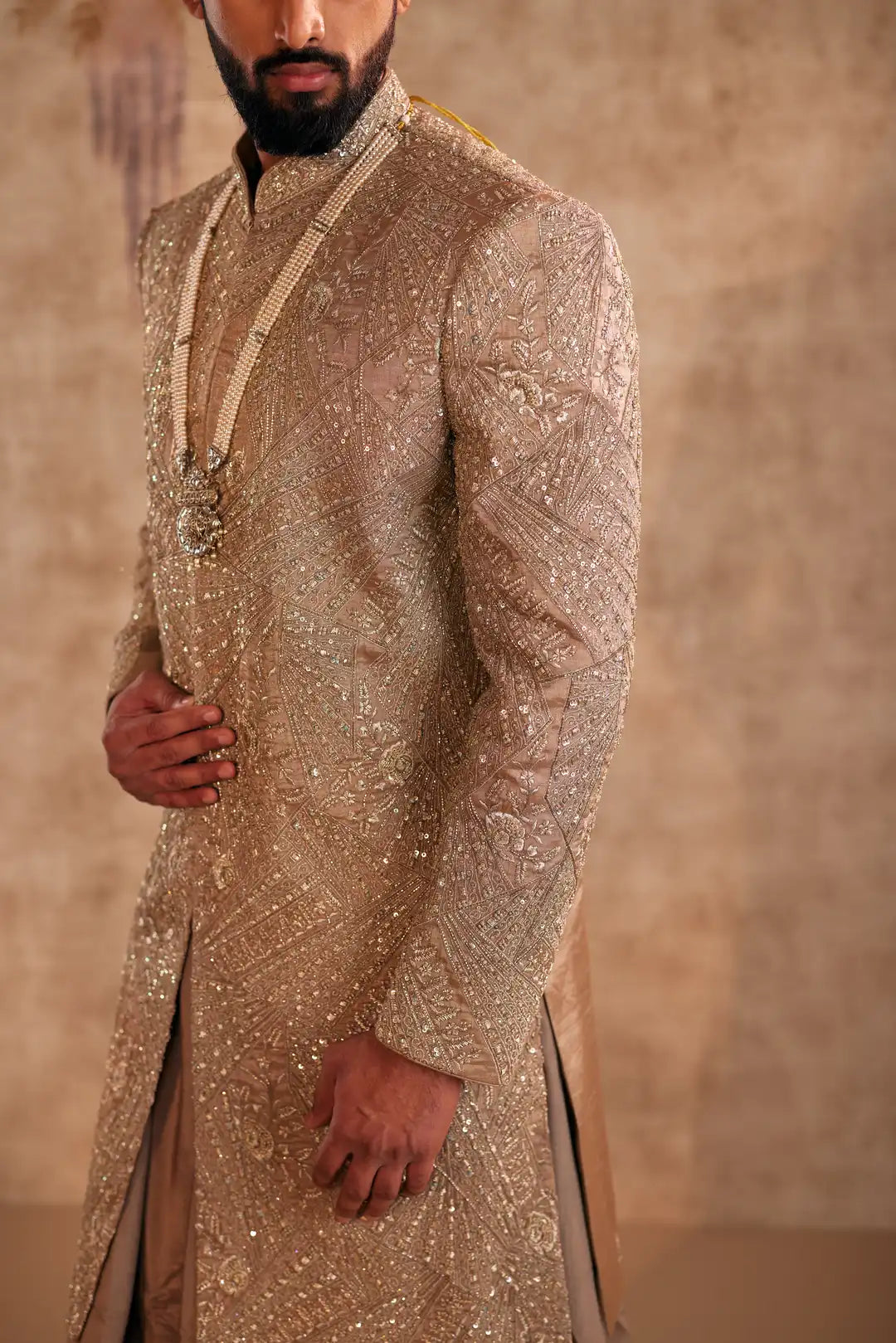 Gold silk zardozi work Sherwani