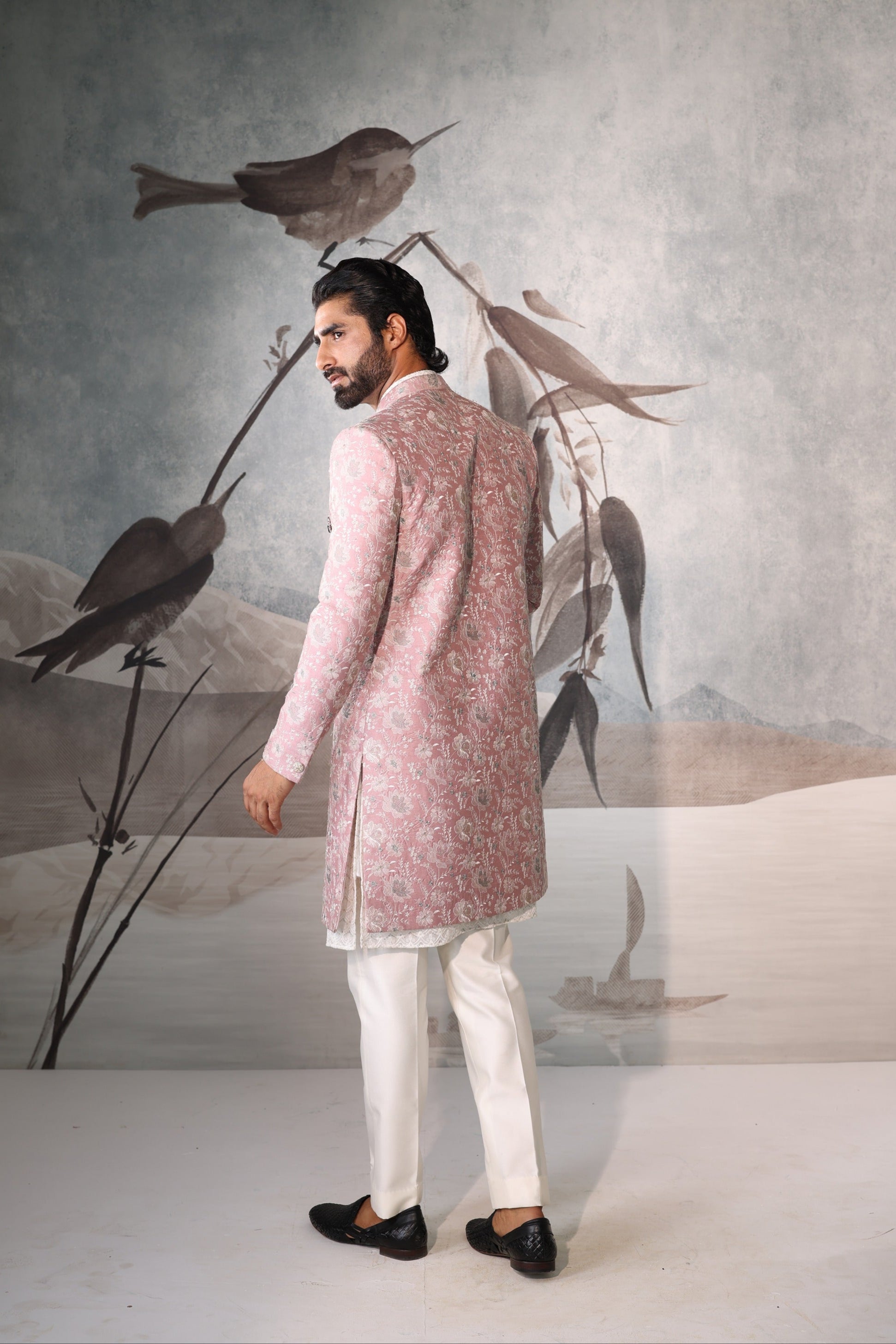 Men’s Onion Floral Embroidered Indo Western