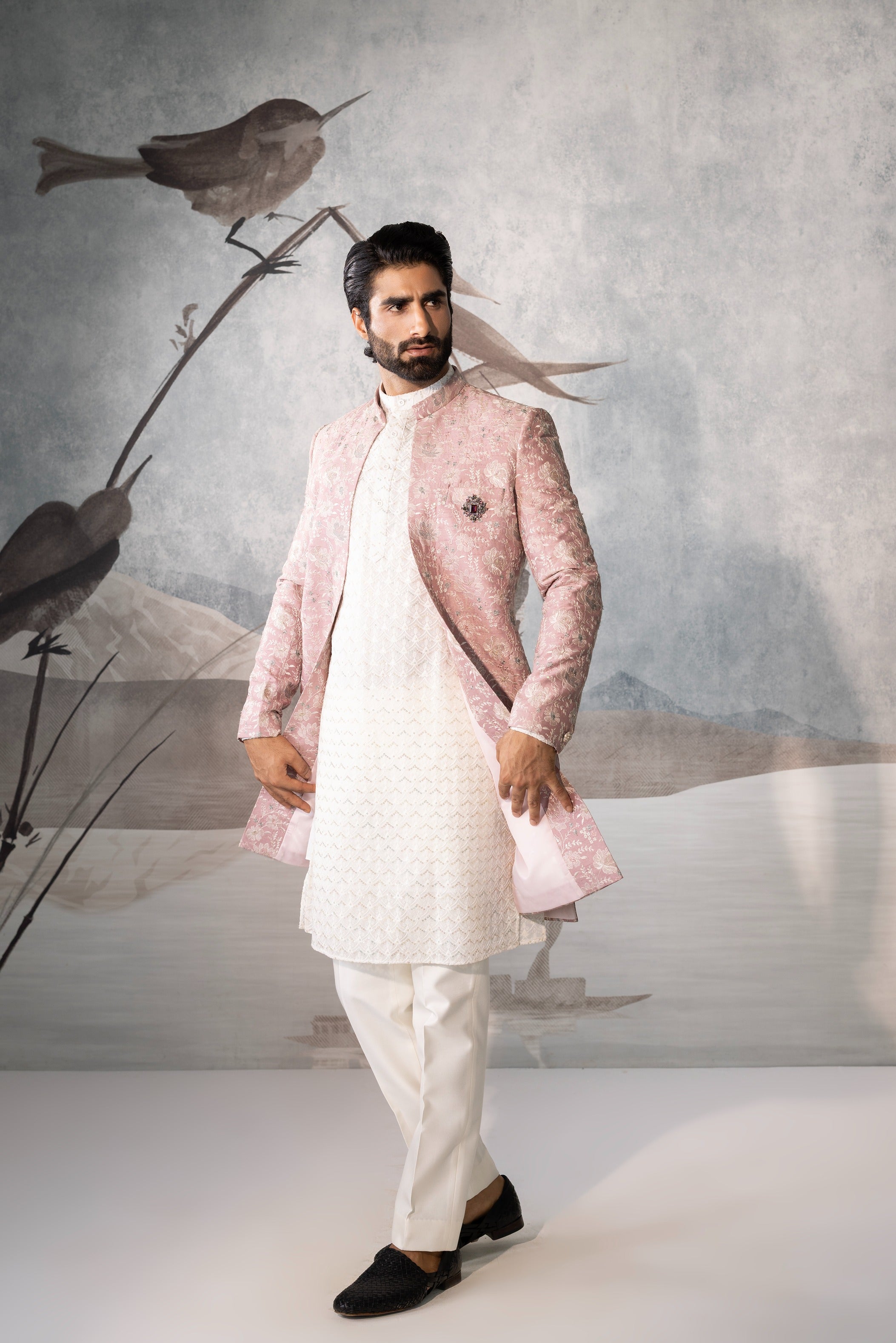 Men’s Onion Floral Embroidered Indo Western