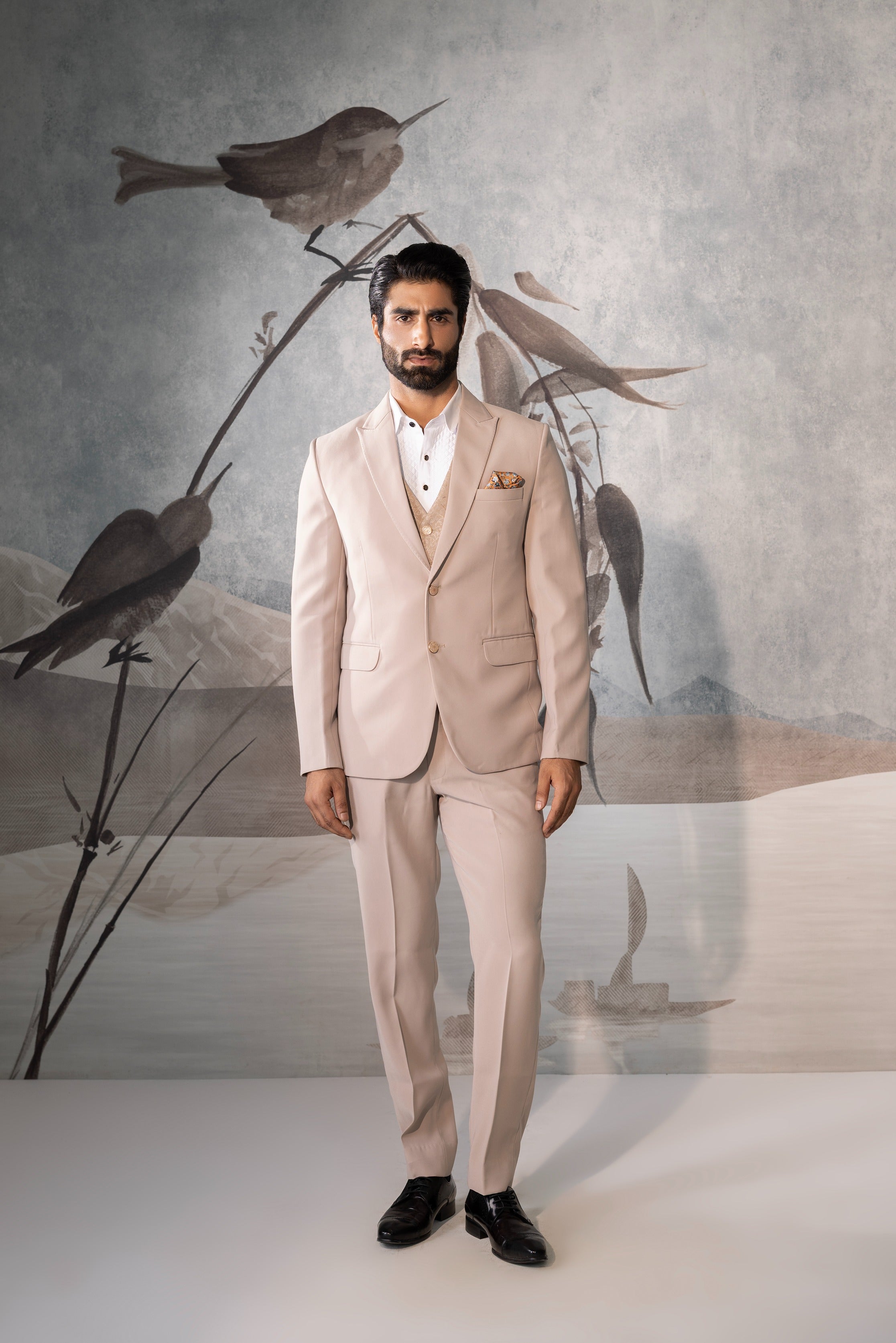 Men's Beige Wedding Tuxedo Suit with Blazer