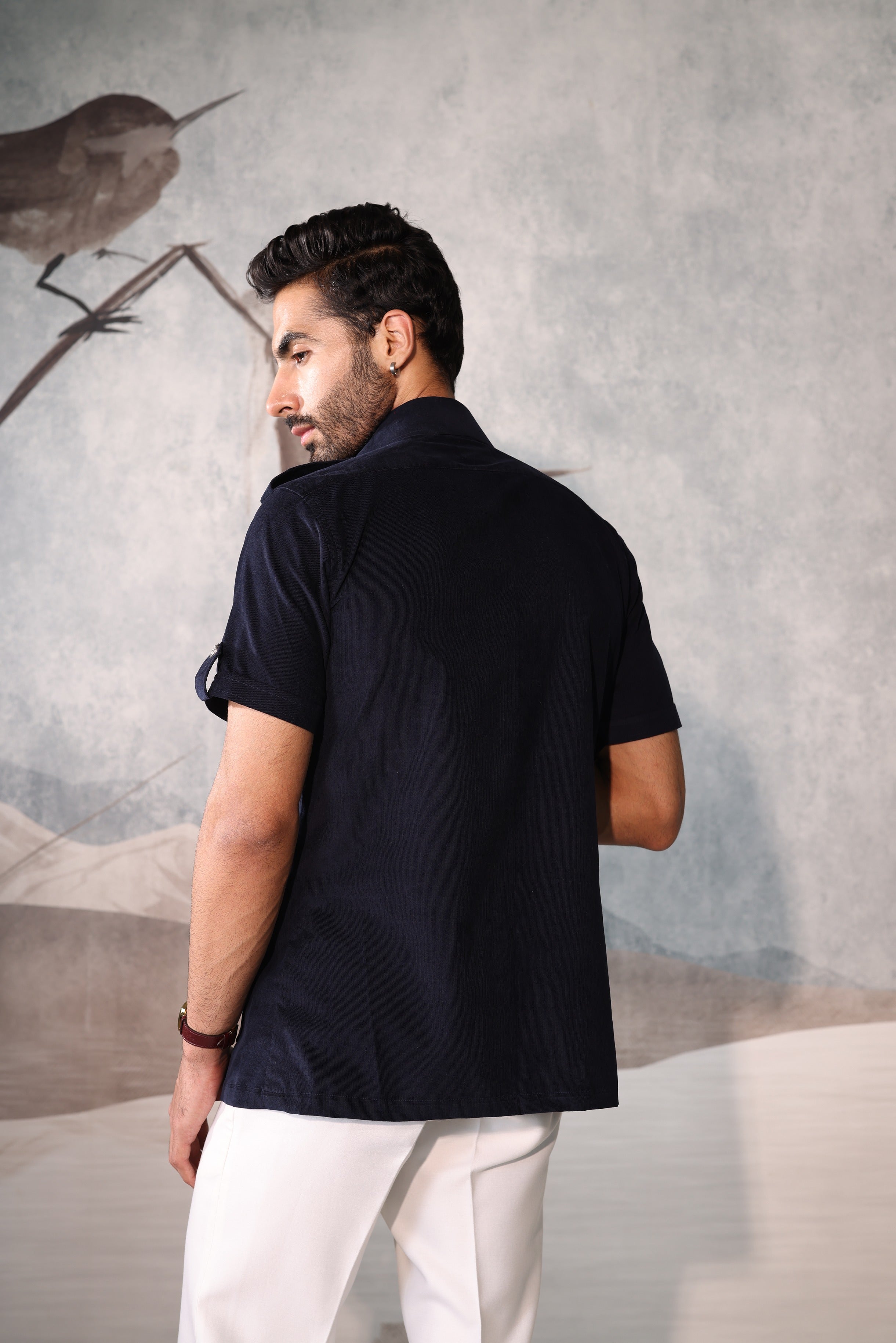 black pinstripe safari shirt