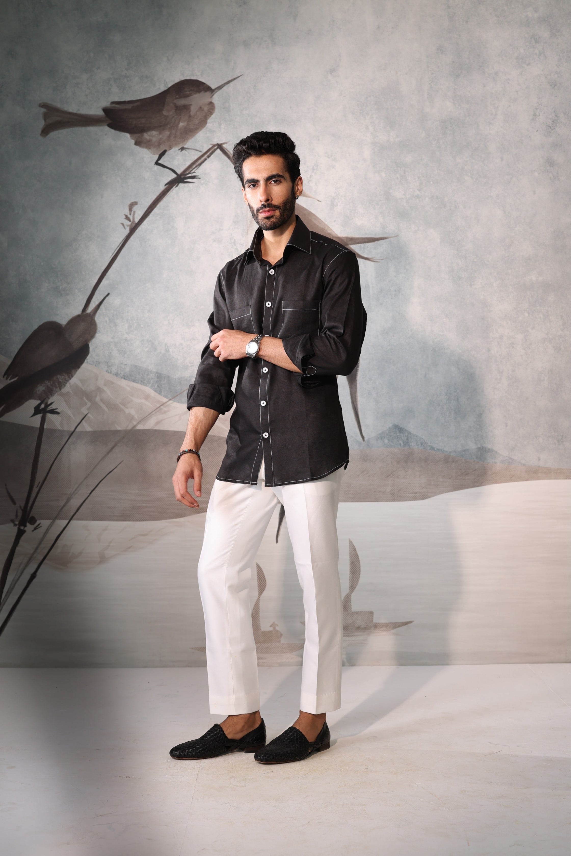 4 pocket linen Black shirt