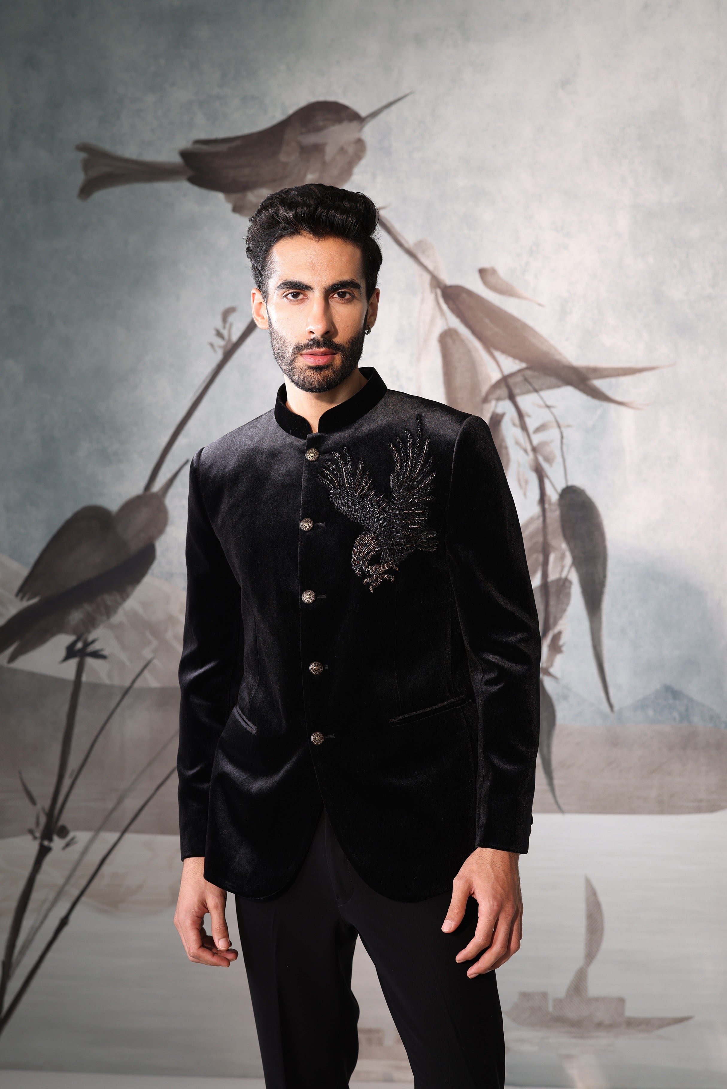 Black Bandhgala with bird design