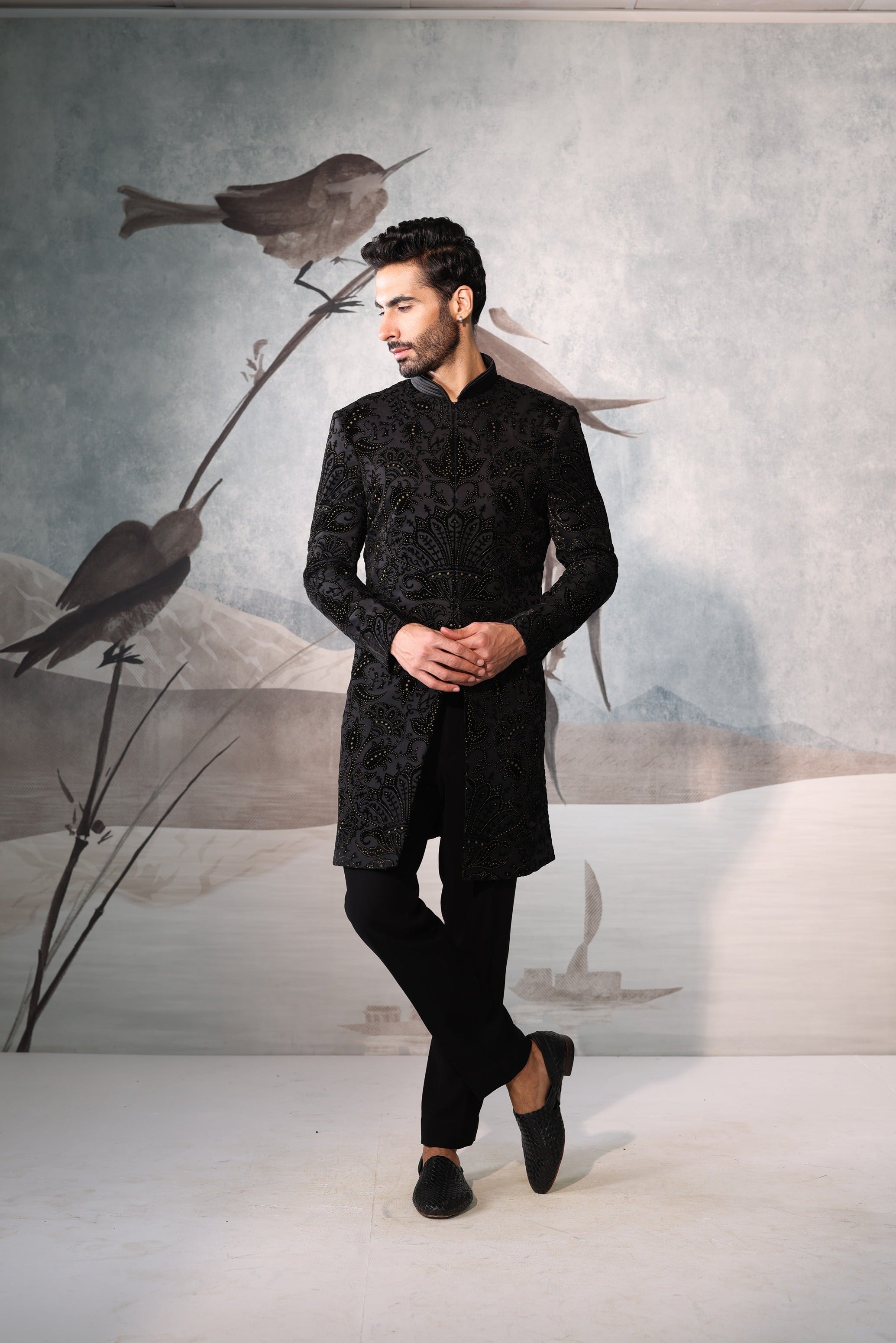 Black indowestern with full embroidery work