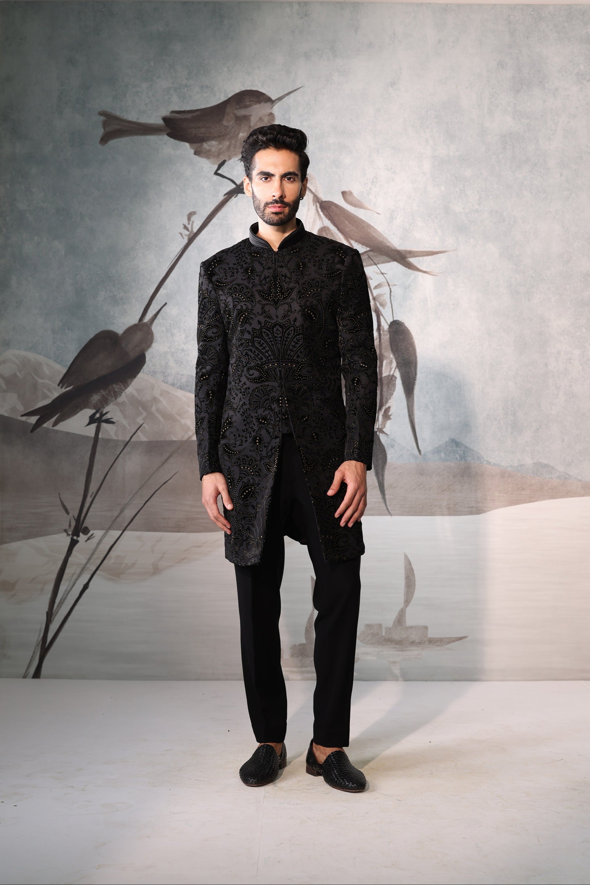 Black indowestern with full embroidery work