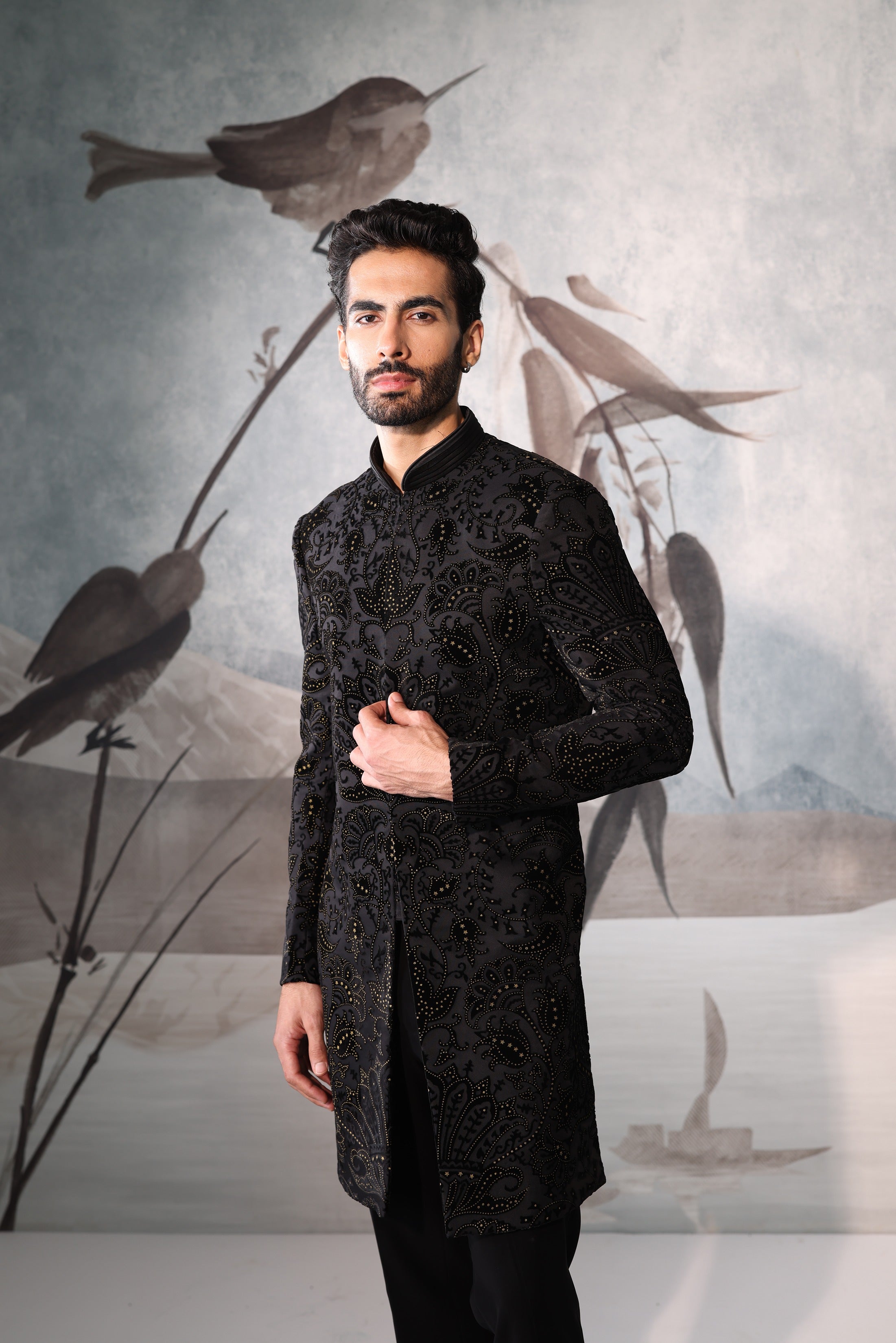 Black indowestern with full embroidery work