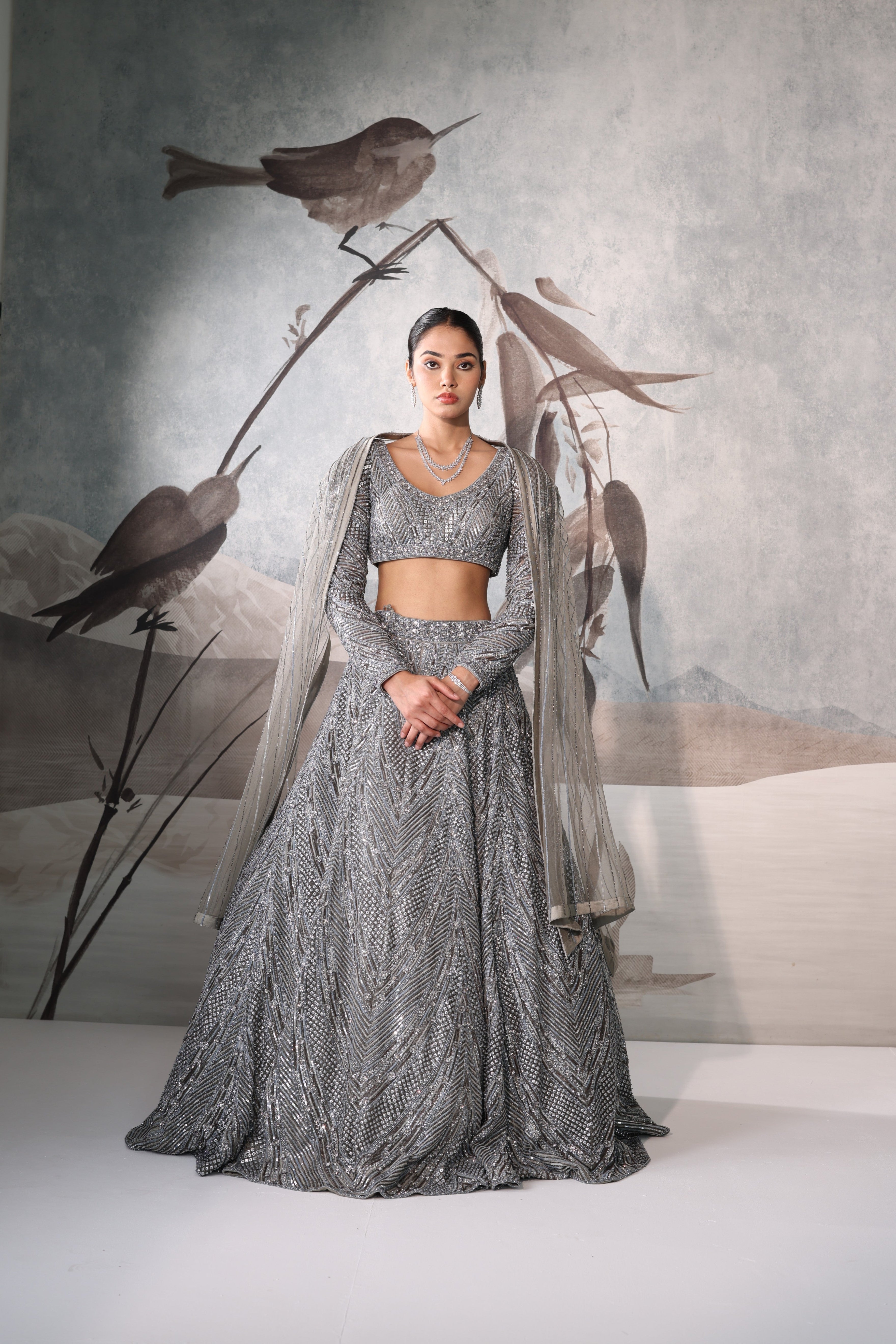 Luxury Grey Designer Bridal Lehenga – Premium Reception & Wedding Couture