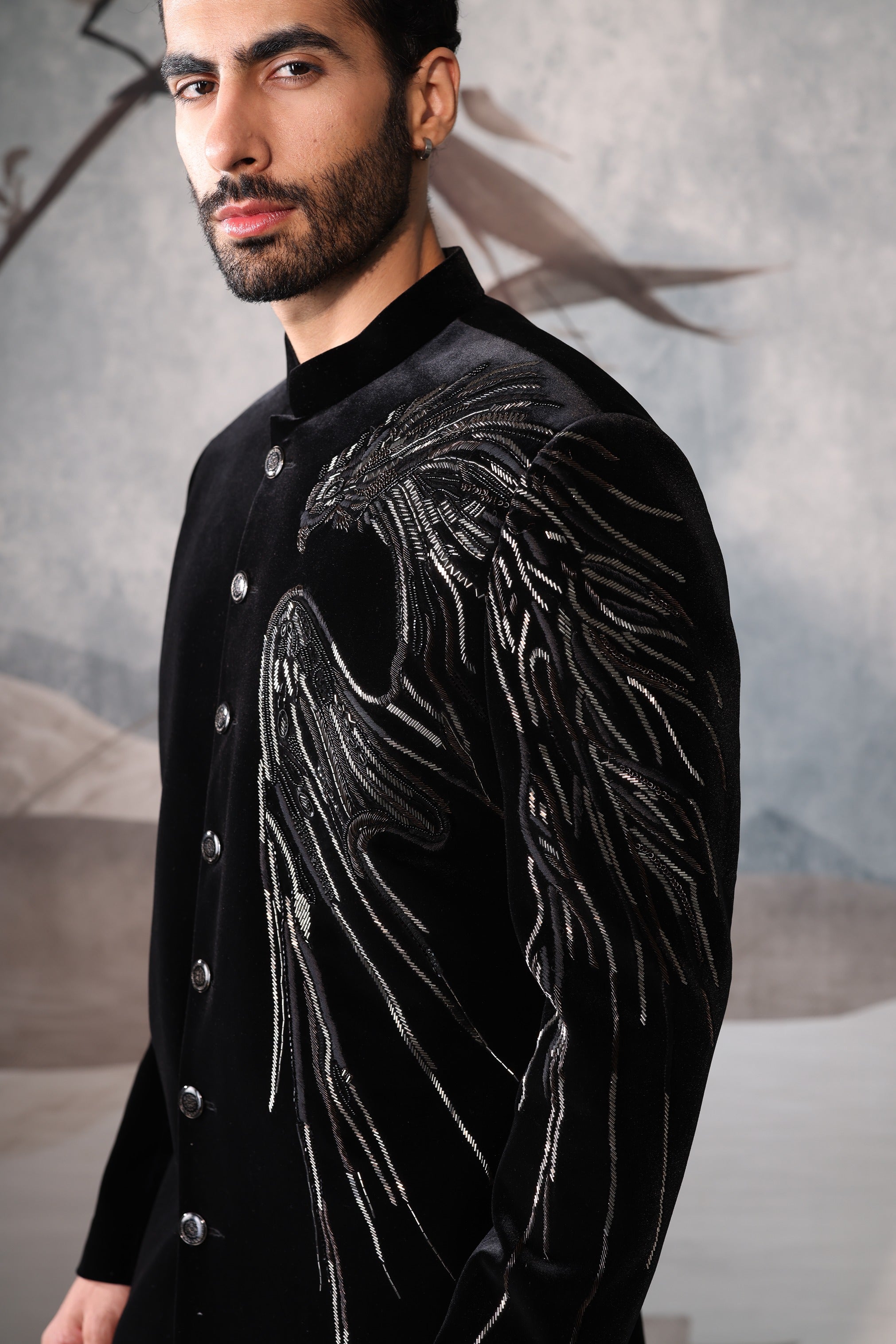 Indo Black Bandgala with shoulder design