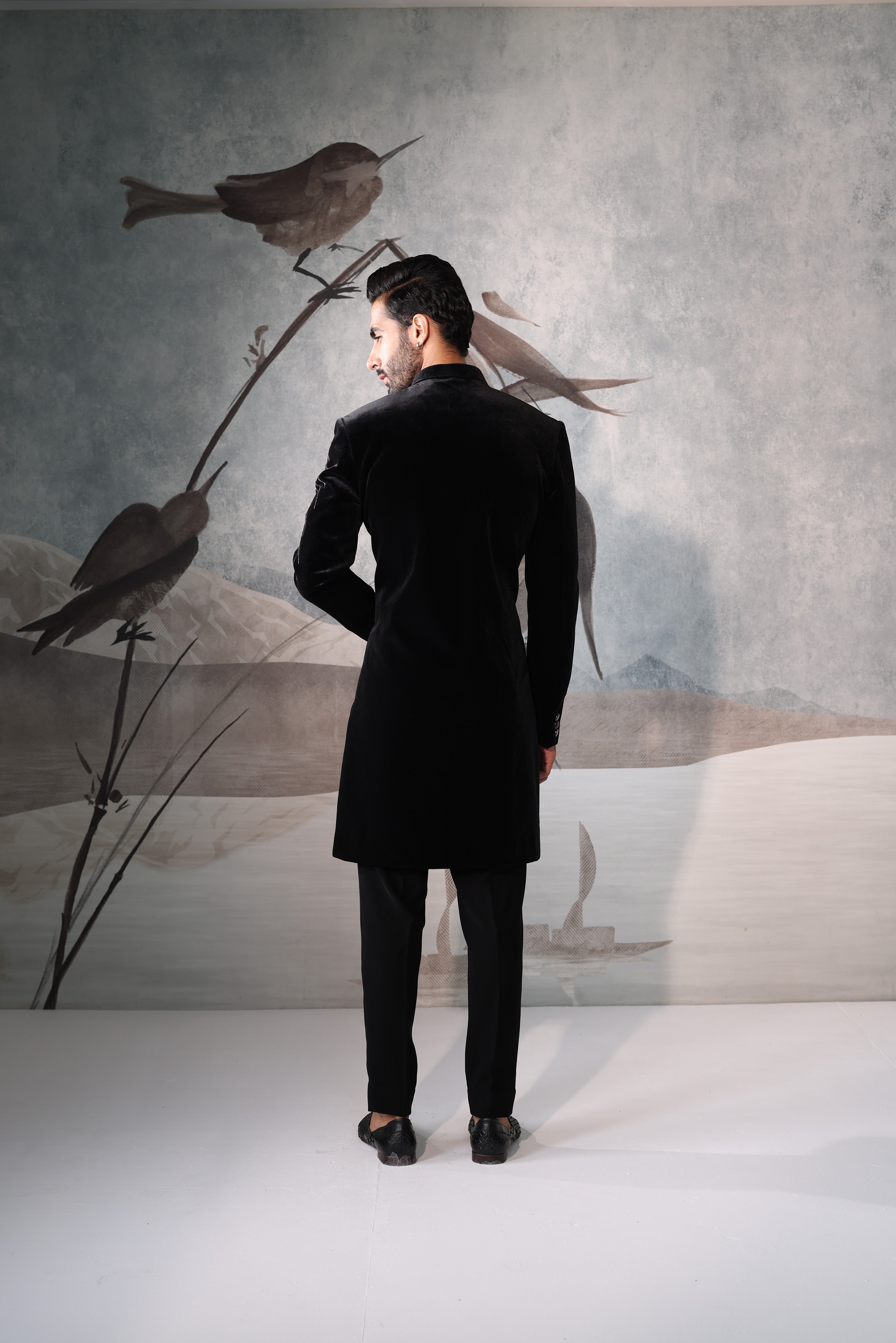 Indo Black Bandgala with shoulder design