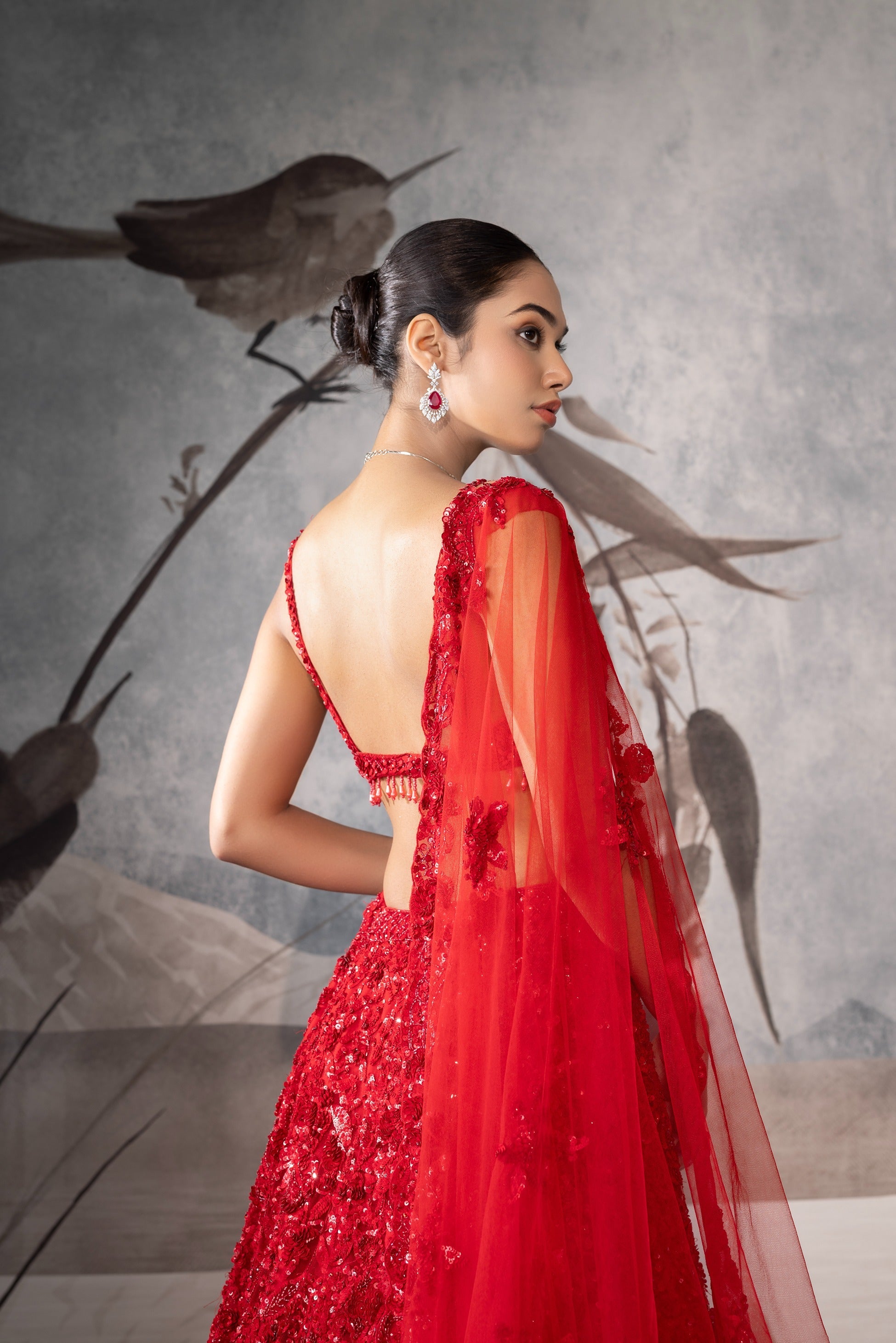 RED EMBELLISHED LEHENGA