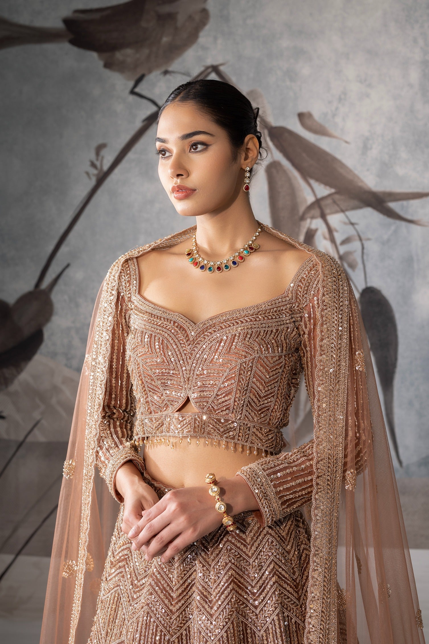 BROWN SEQUENCE EMBELLISHED LEHENGA