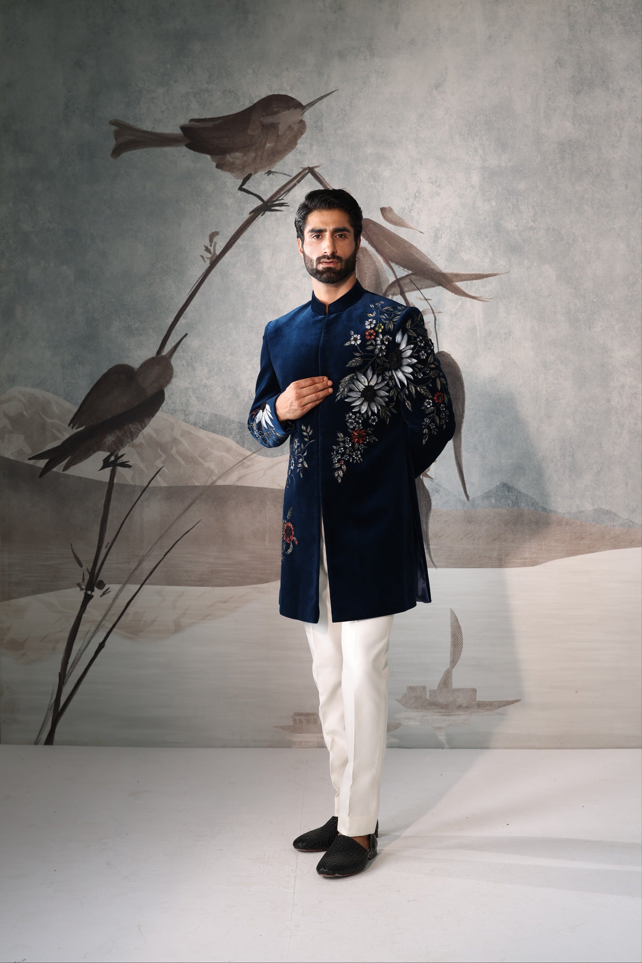 Men's teel Blue Luxury Indo Western Sherwani