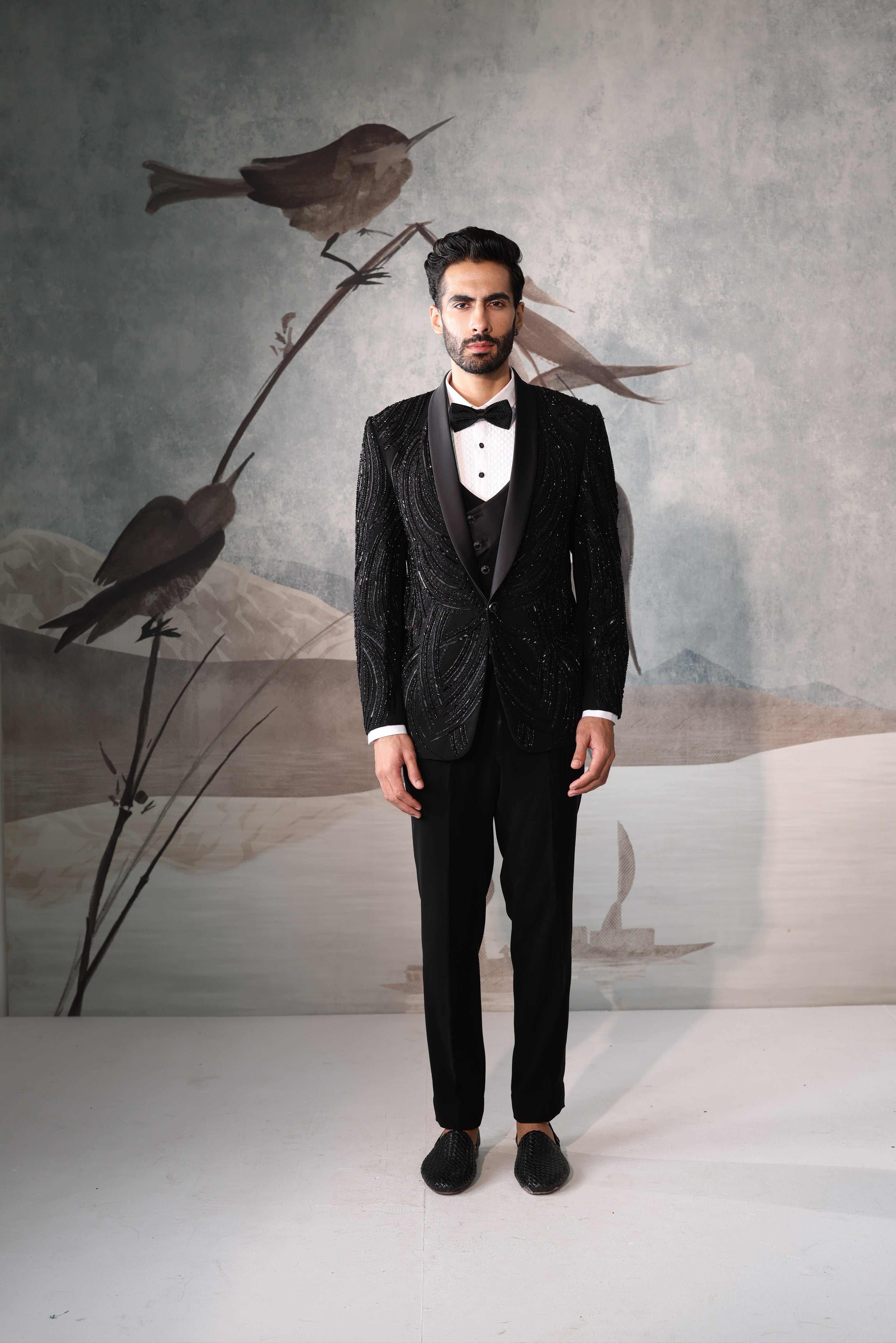 Men's Black Tuxedo Suit with Embellishment