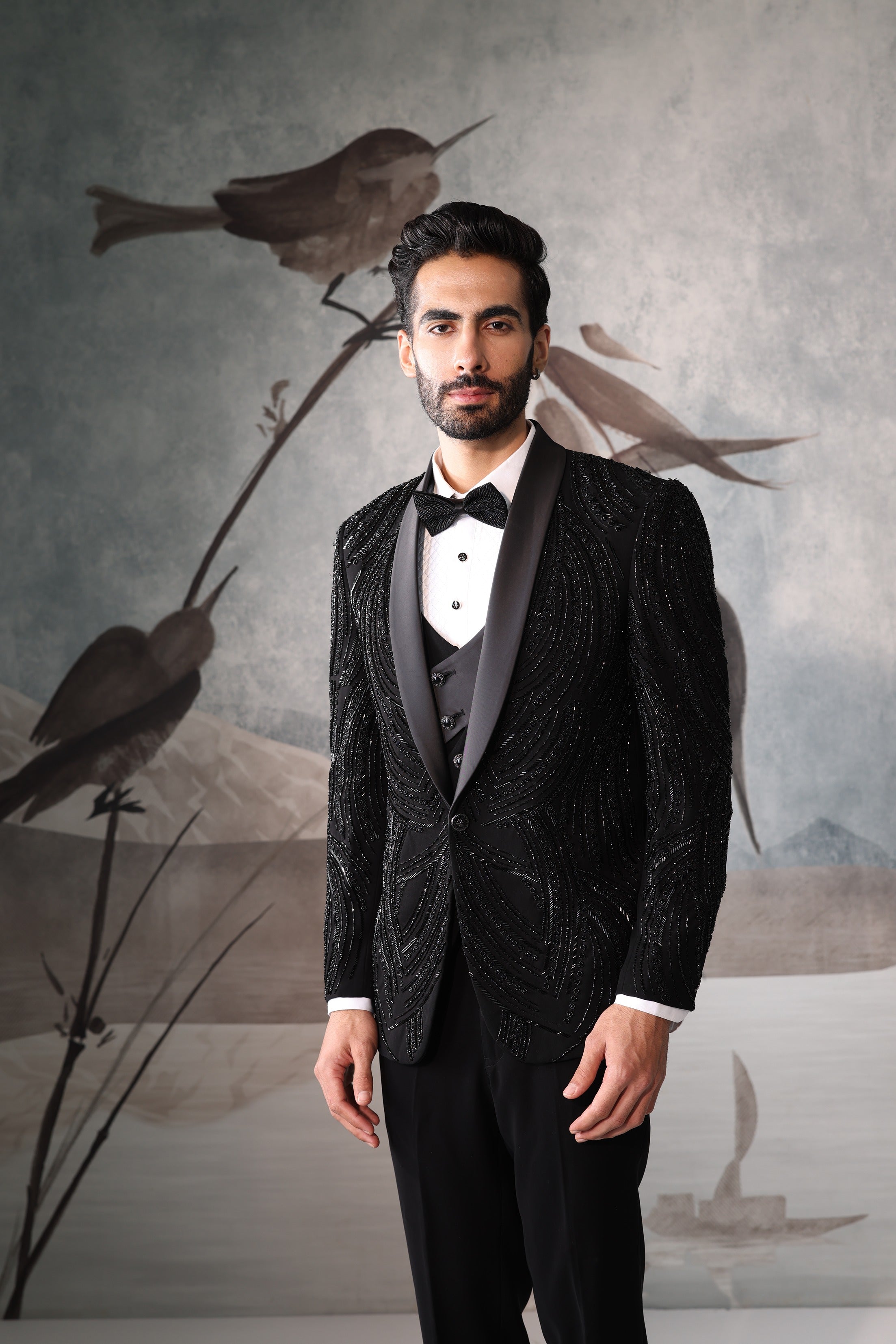 Men's Black Tuxedo Suit with Embellishment