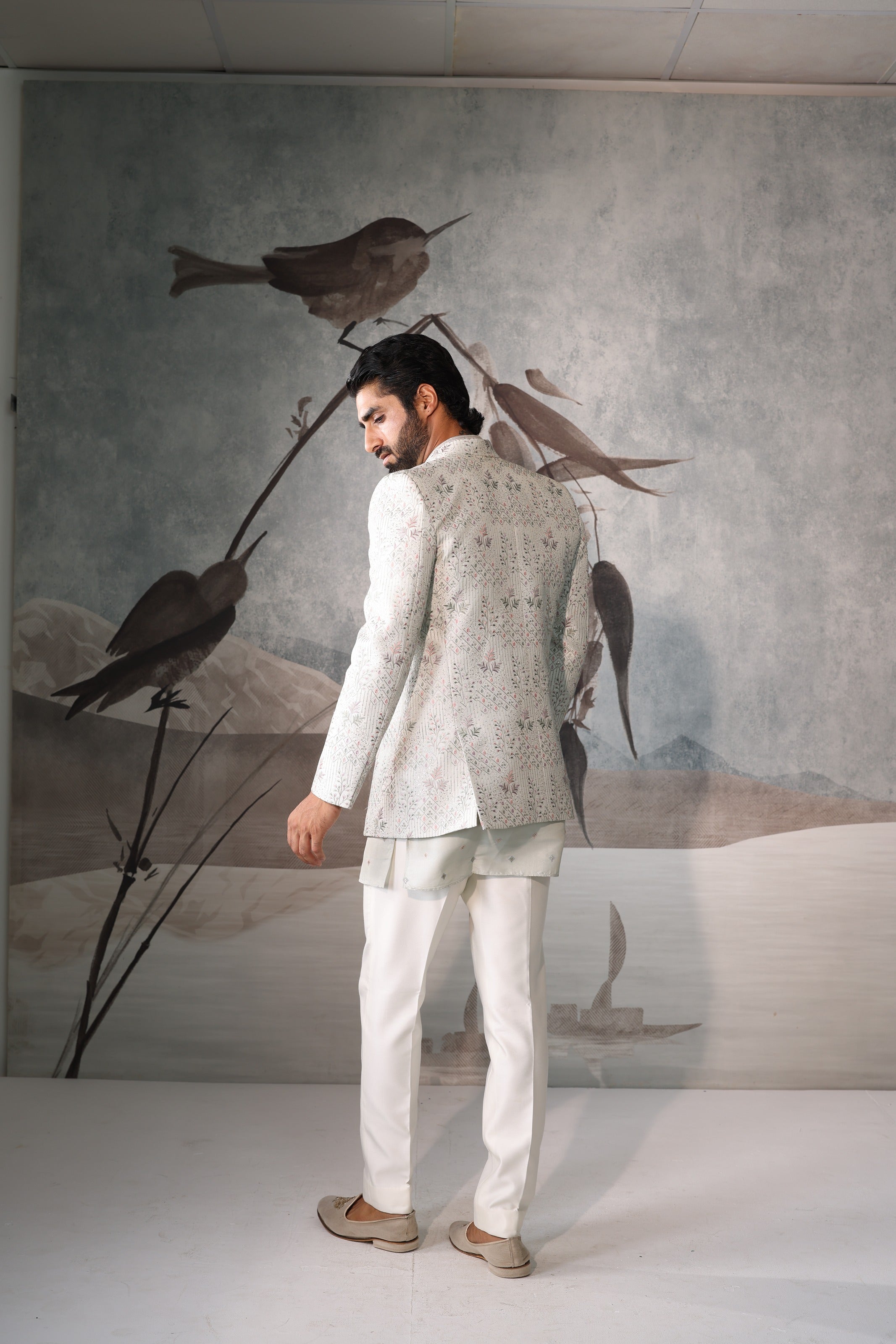 Short Open Jacket with kurta pista green