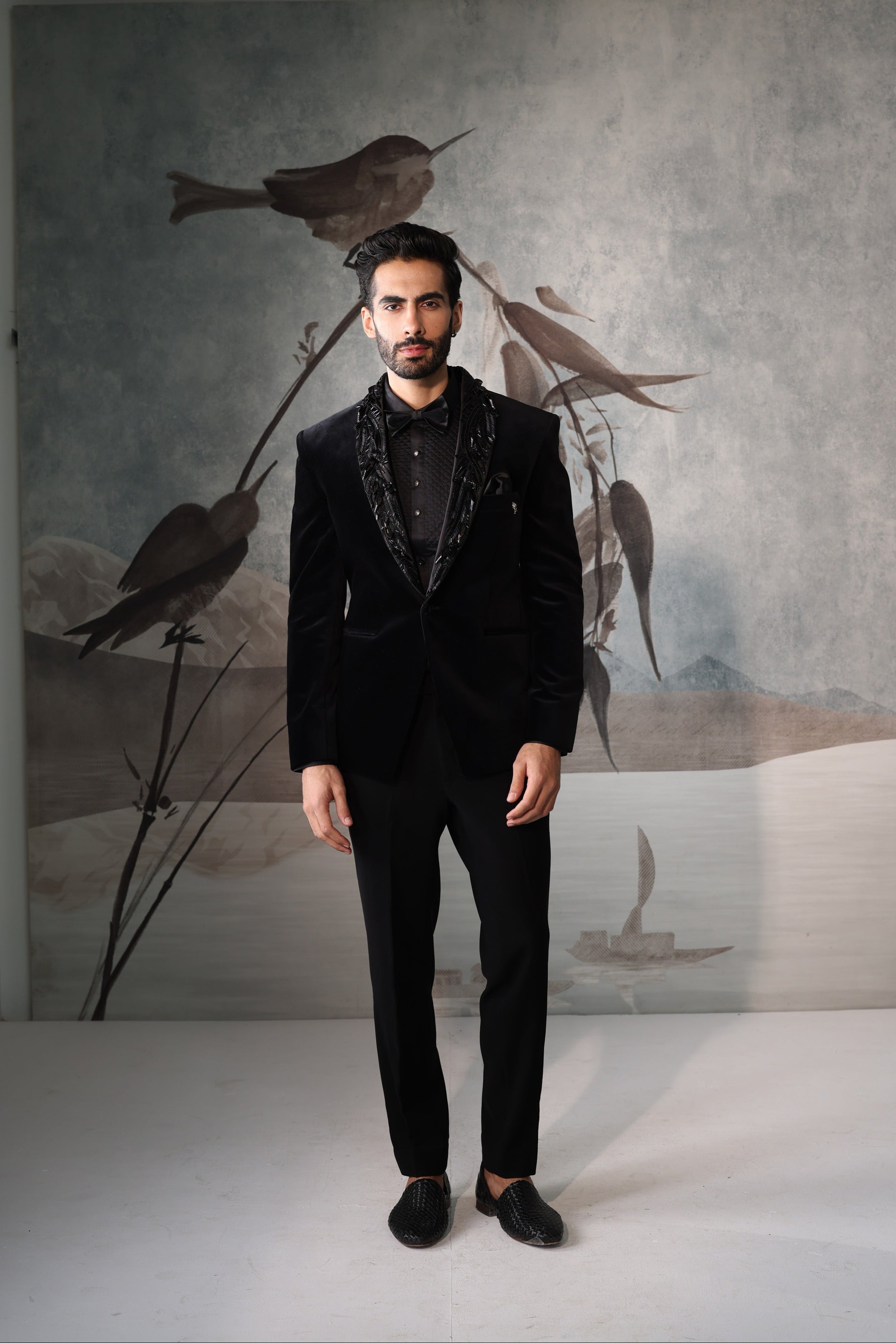 Black tuxedo with collar embroidery work