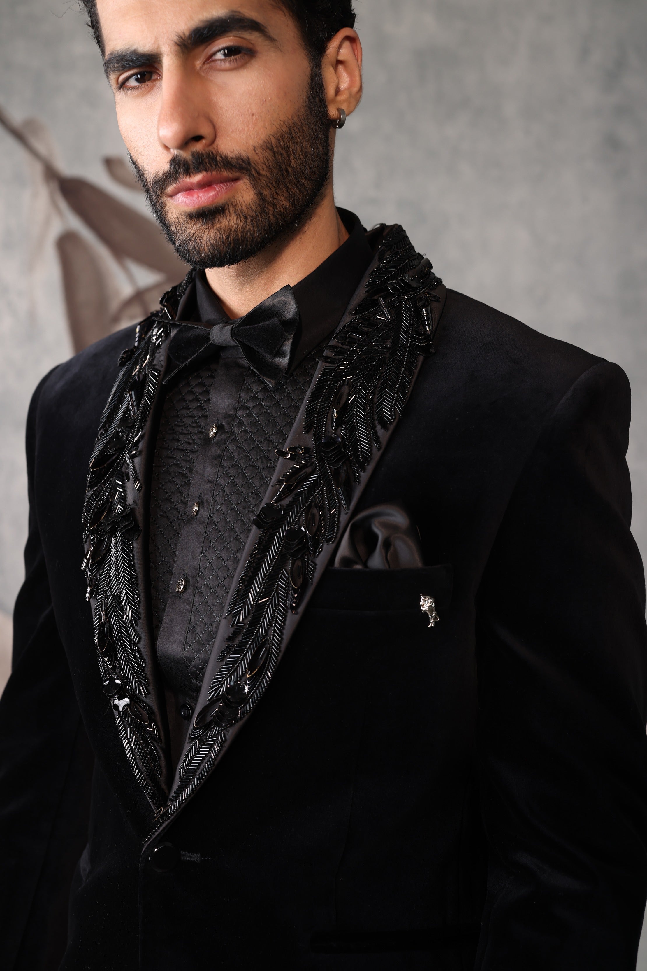 Black tuxedo with collar embroidery work