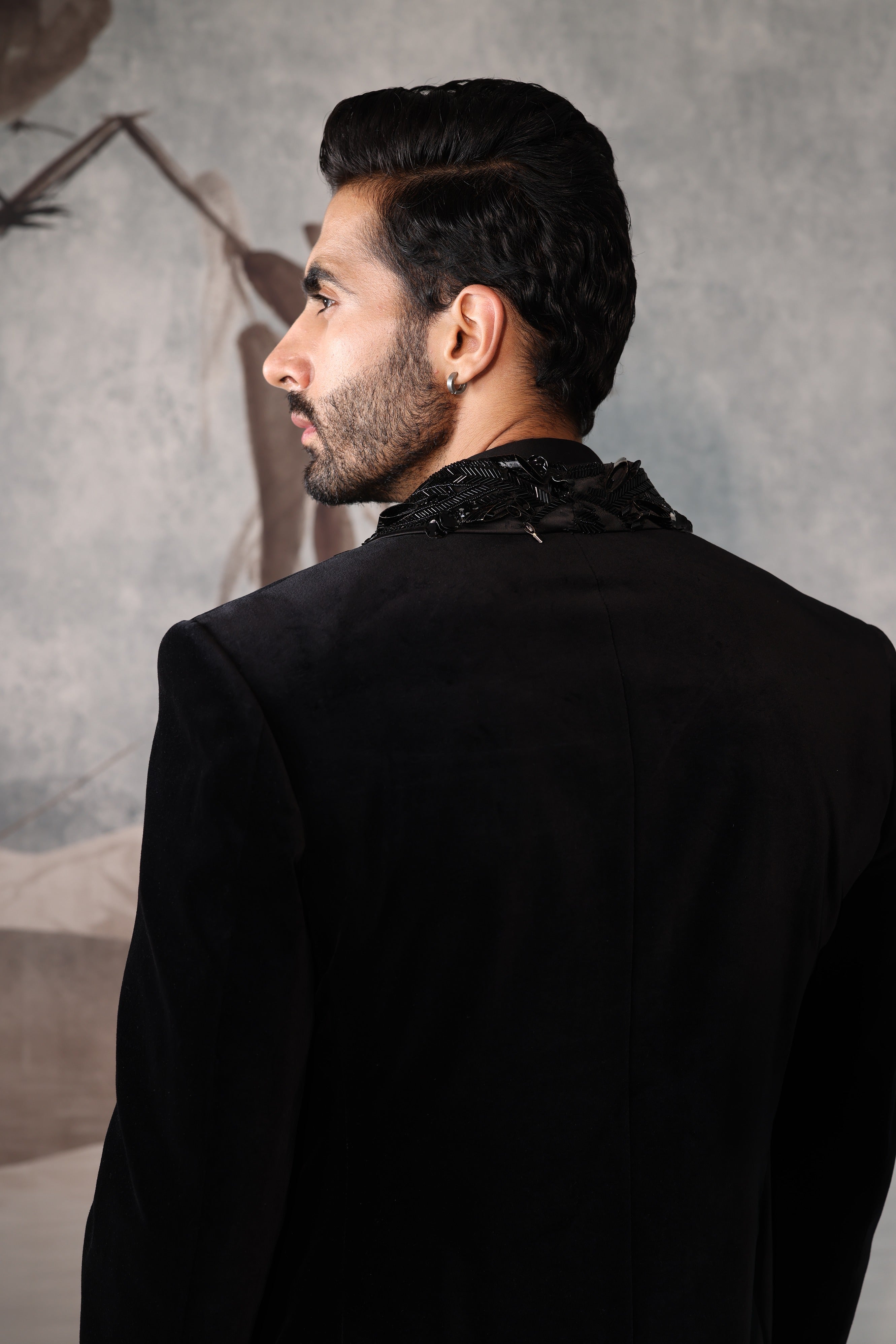 Black tuxedo with collar embroidery work