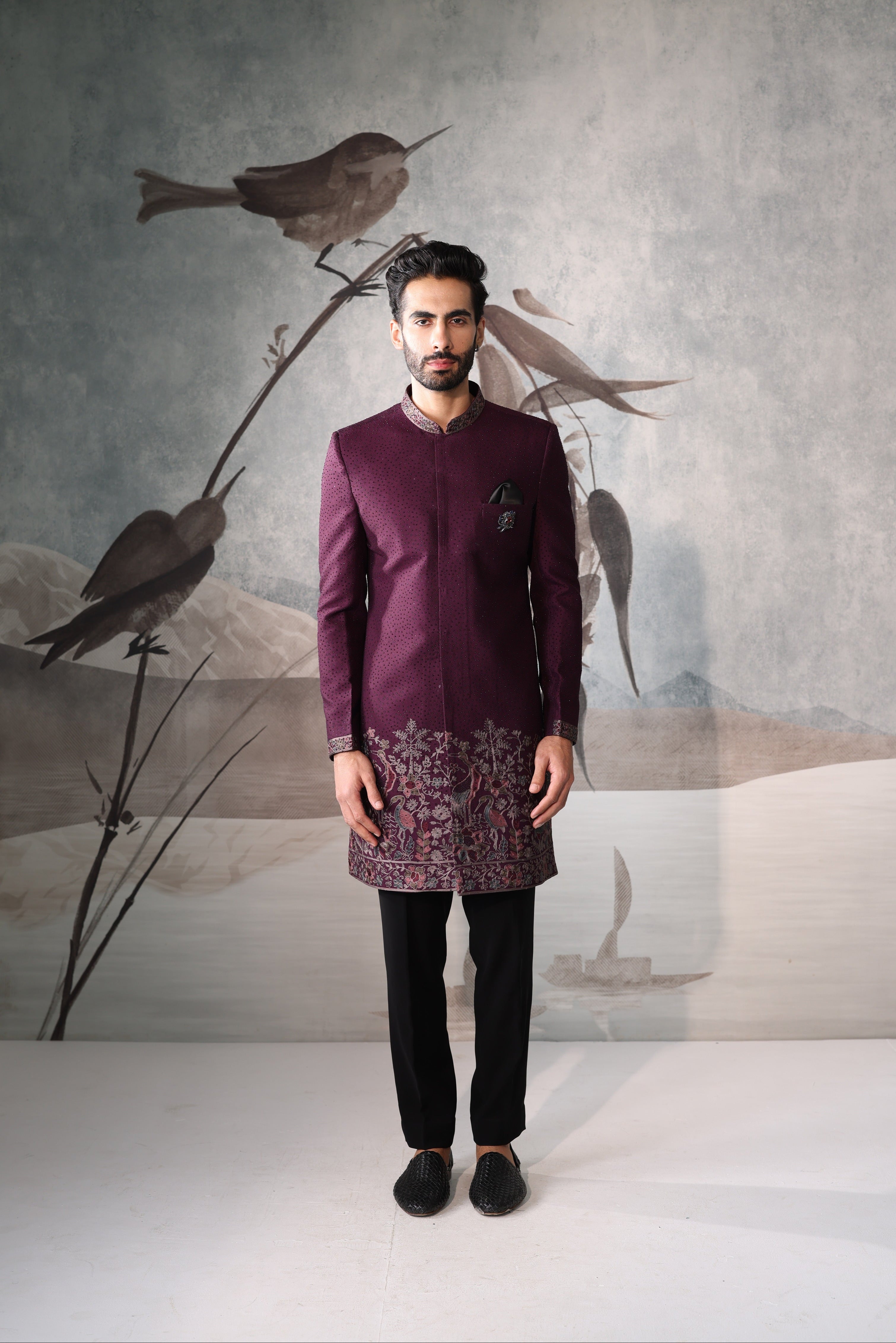 Men's Wine Color Indo Western