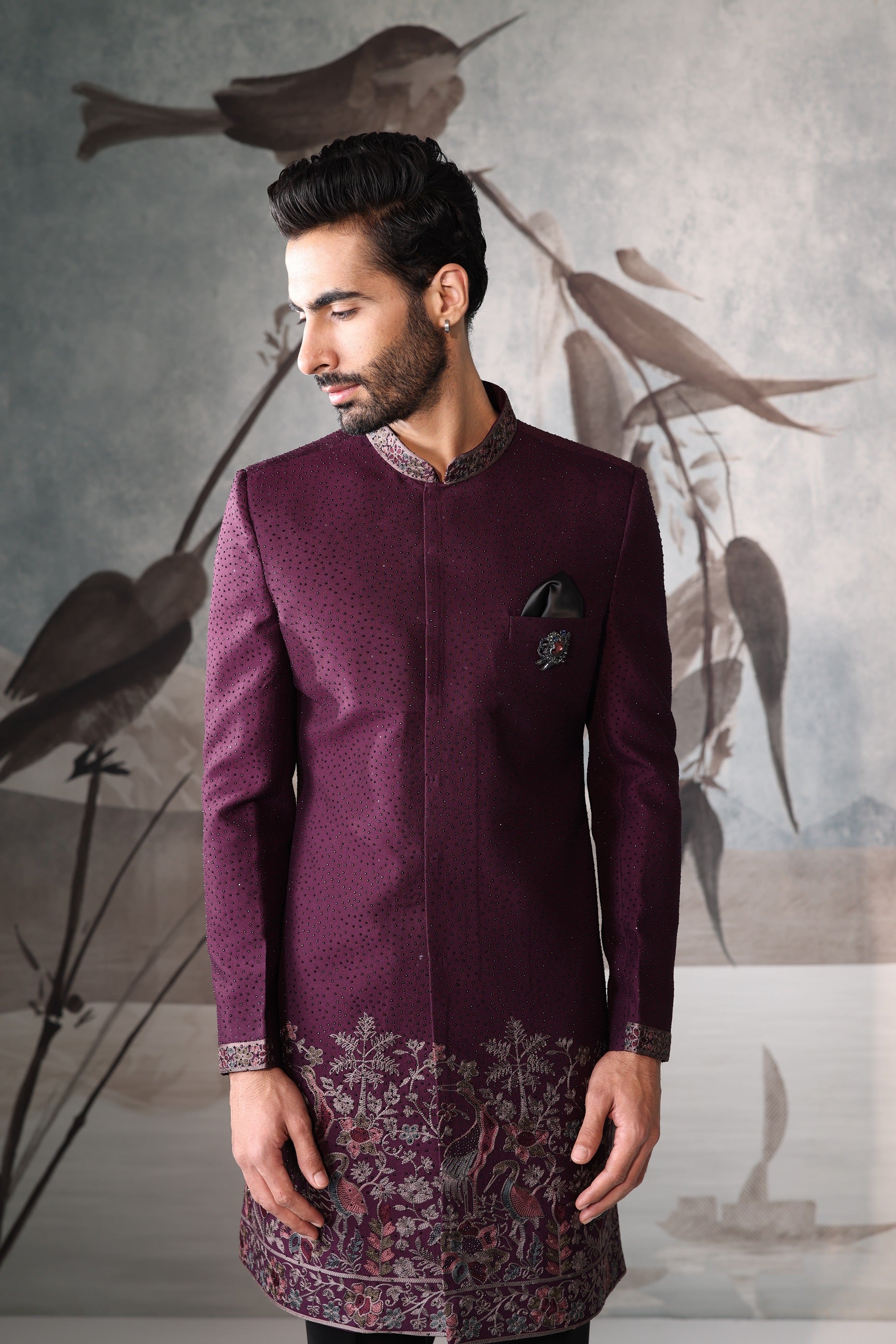 Men's Wine Color Indo Western