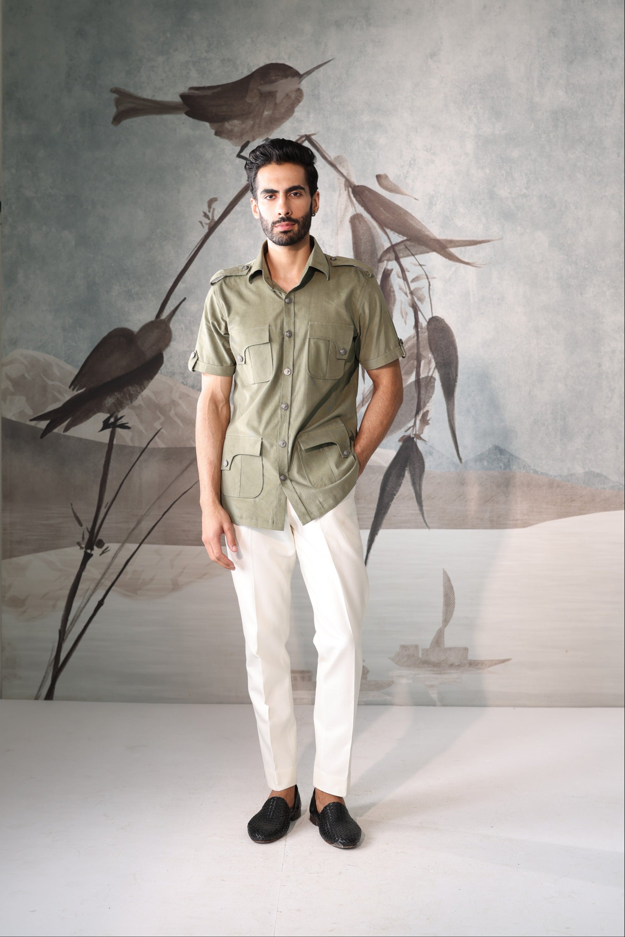 Plain shirt with patch pockets