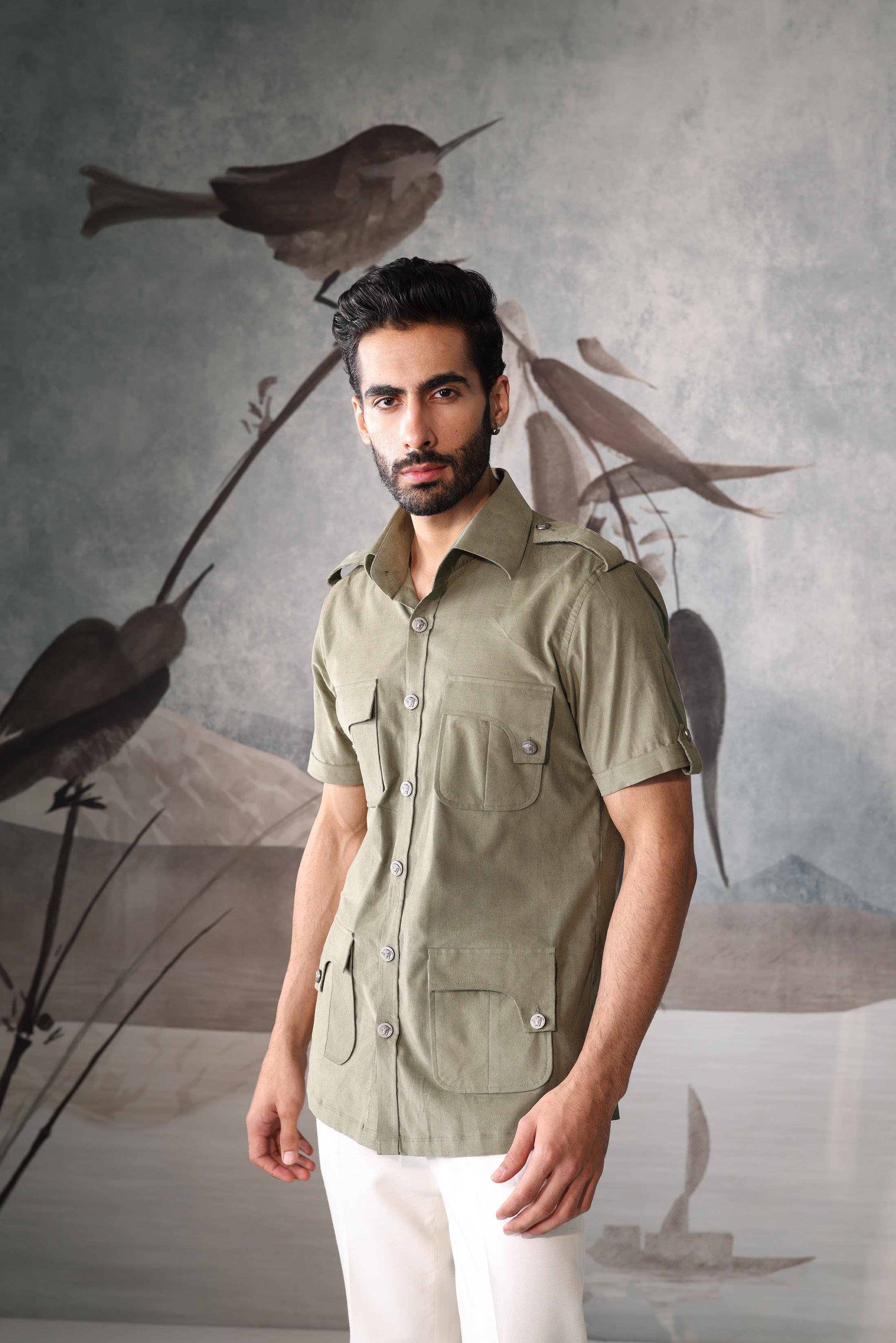 Plain shirt with patch pockets