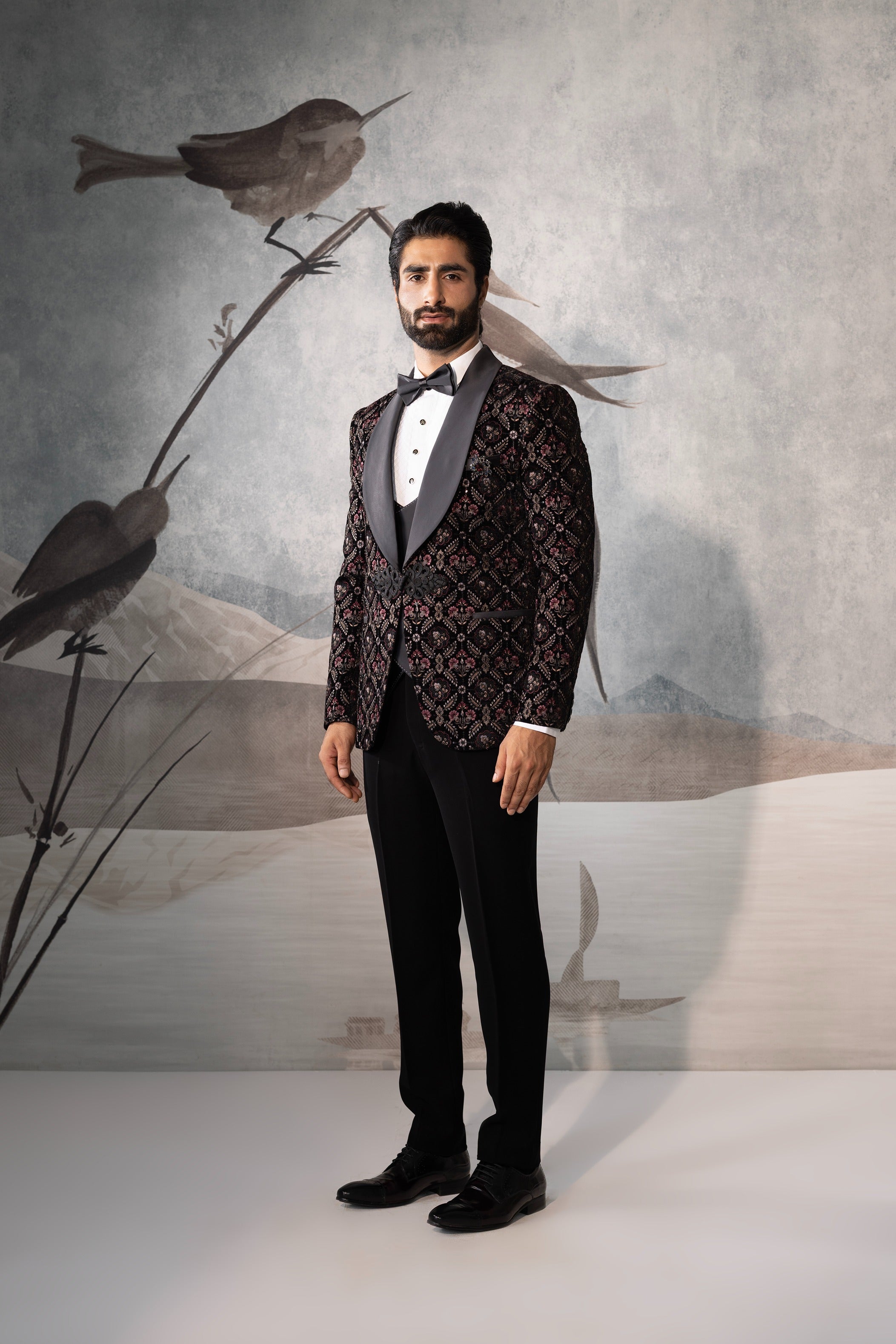 Black Men tuxedo with Floral Design