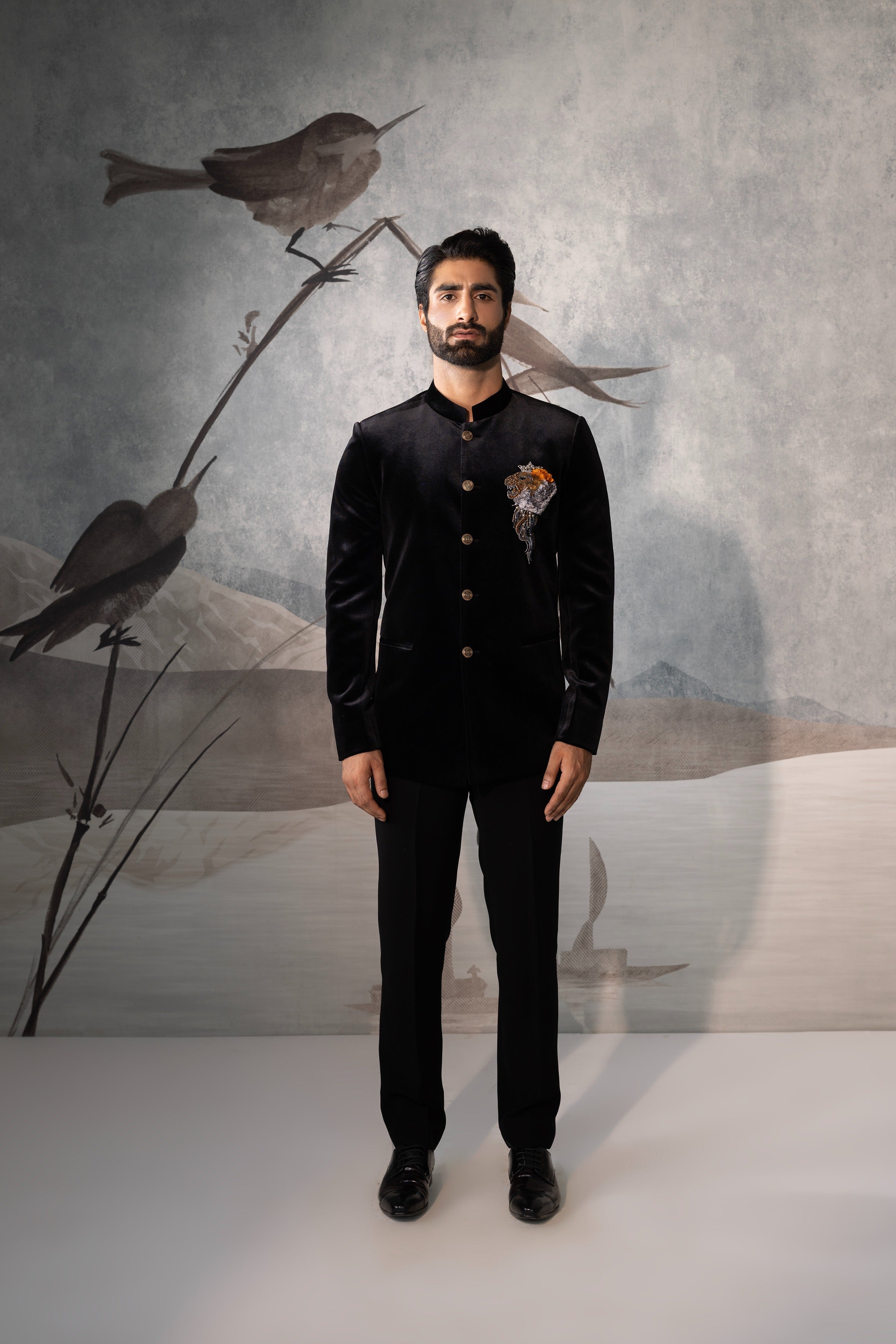 Men's Black Velvet Bandhgala Jacket