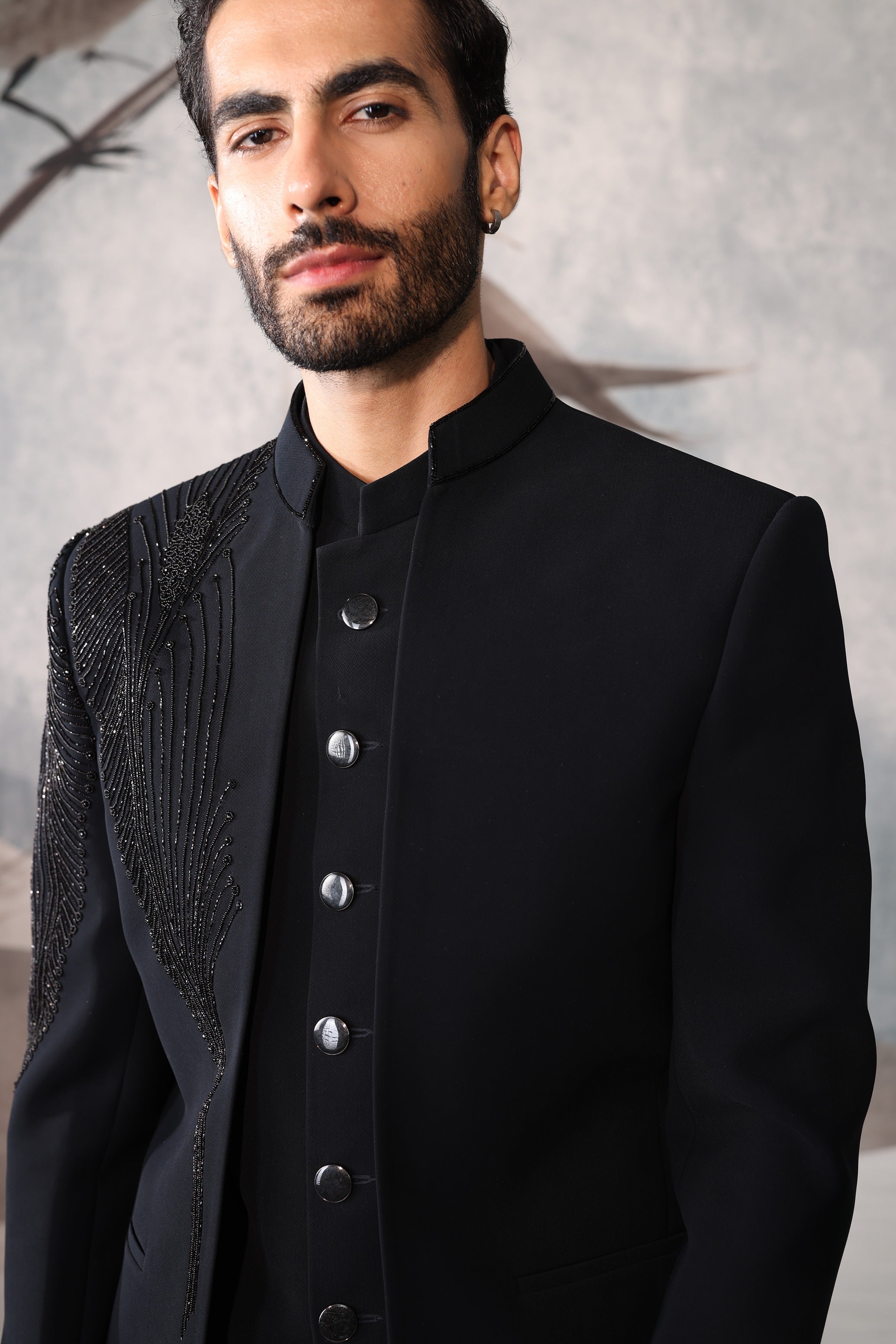 Dark Blue  double layered bandgala with one shoulder design