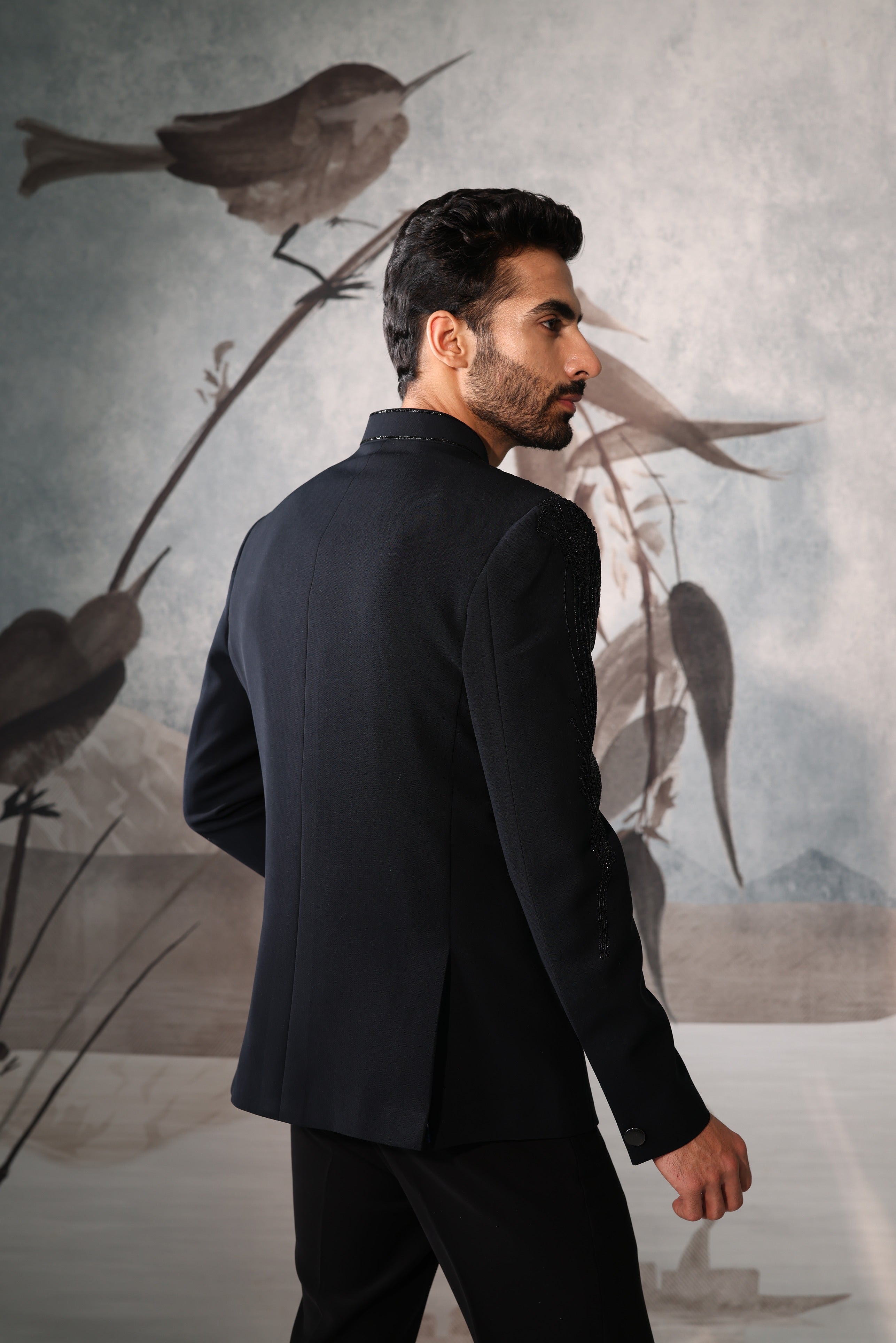 Dark Blue  double layered bandgala with one shoulder design