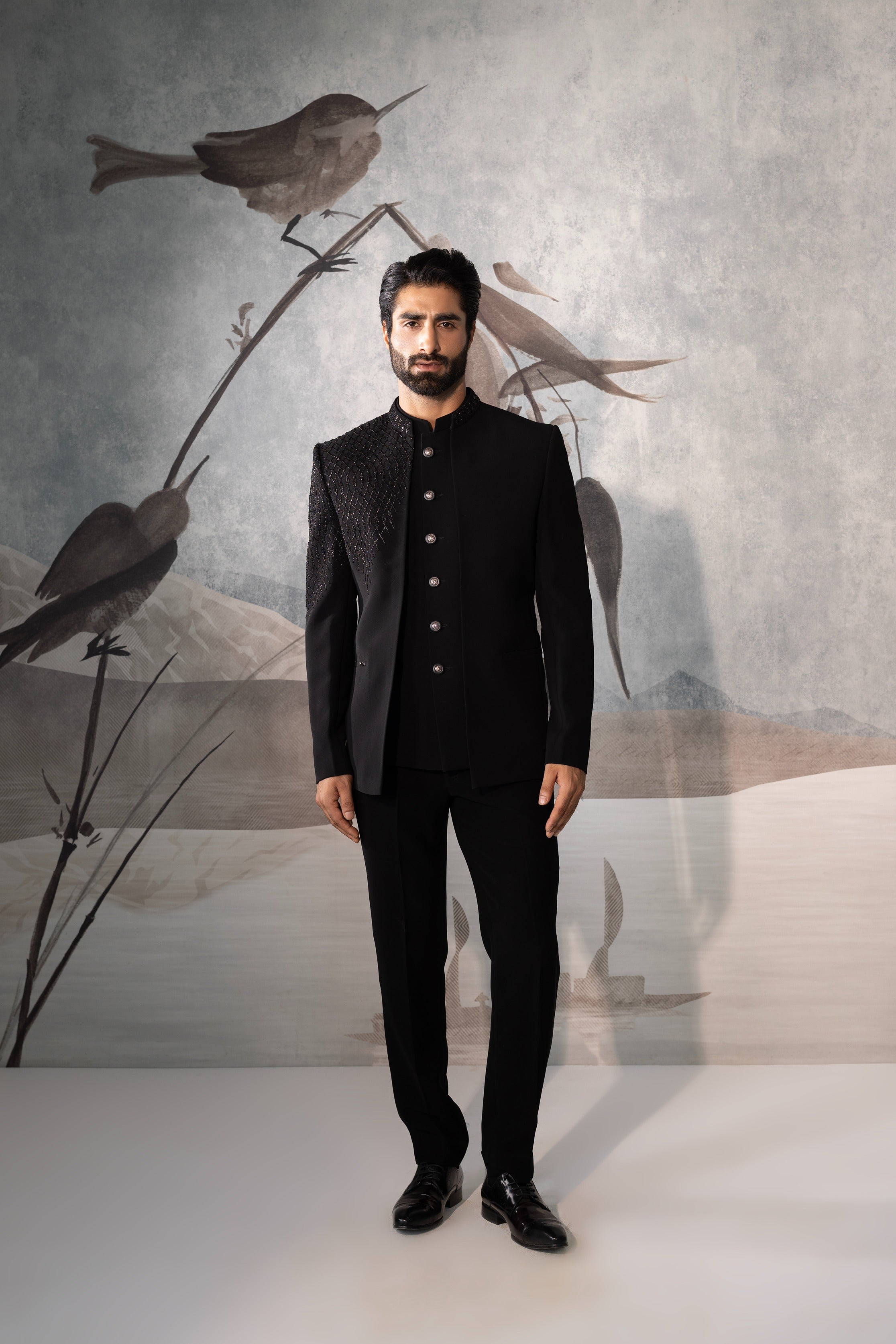 Black BANDHGALA with OPEN JACKET