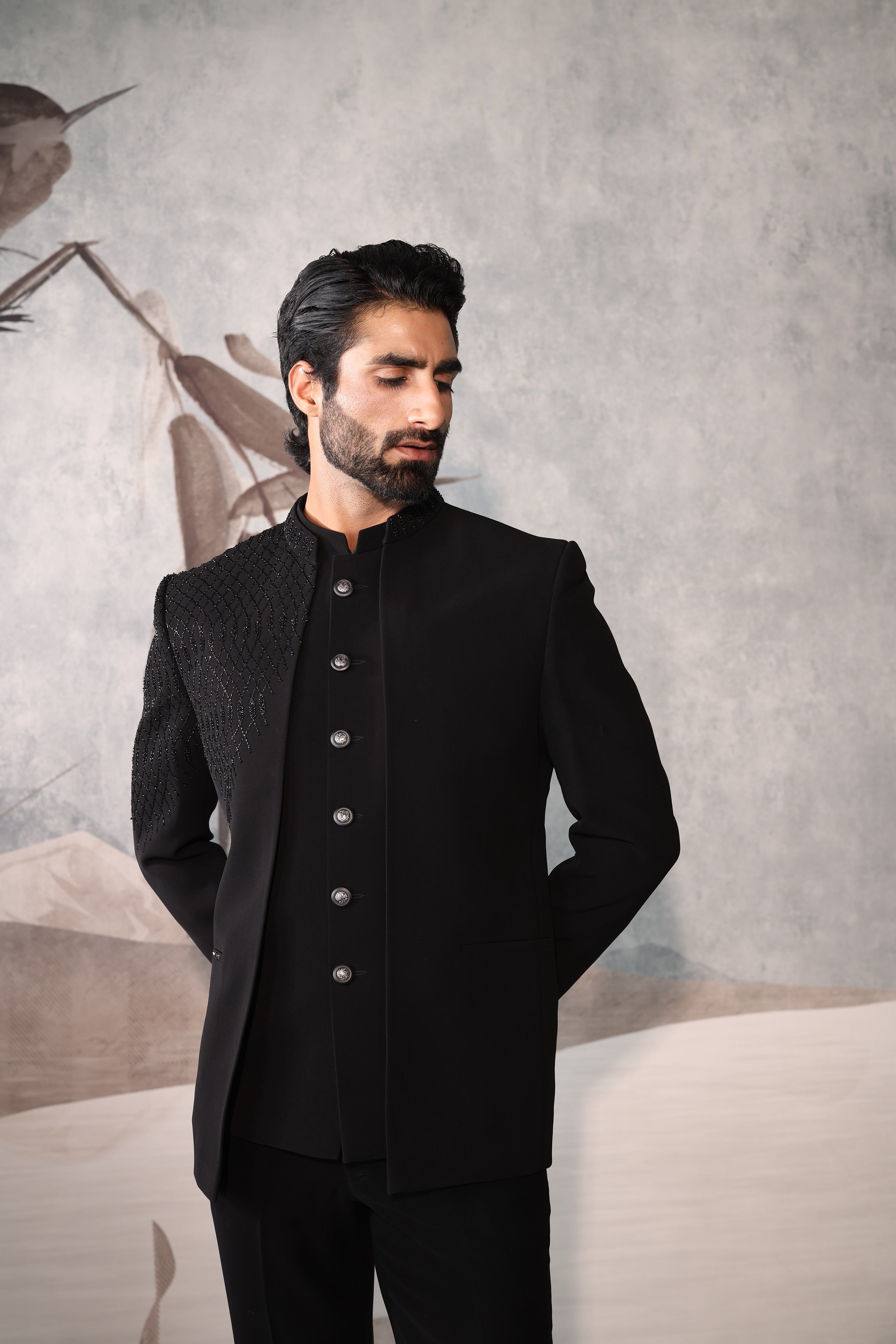 Black BANDHGALA with OPEN JACKET