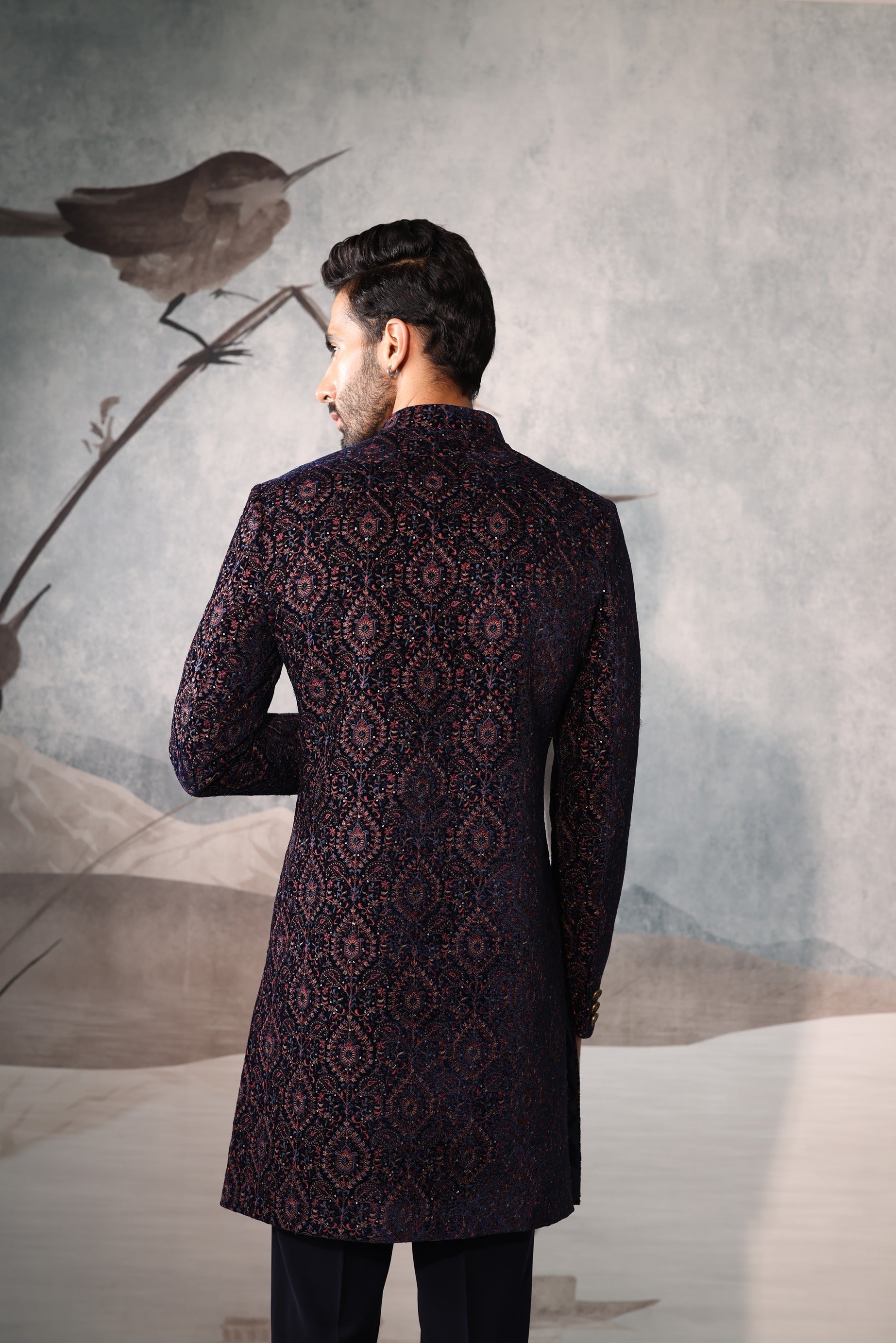 Blue BANDHGALA Printed Jacket Set