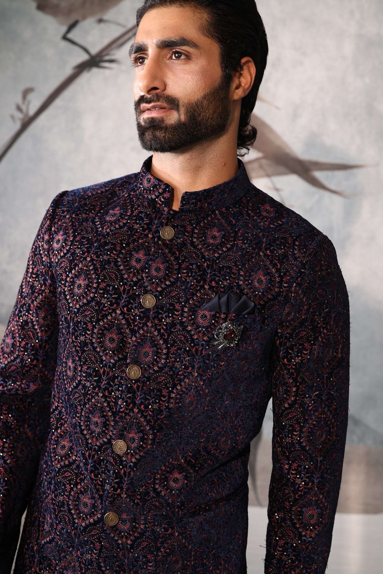 Blue BANDHGALA Printed Jacket Set