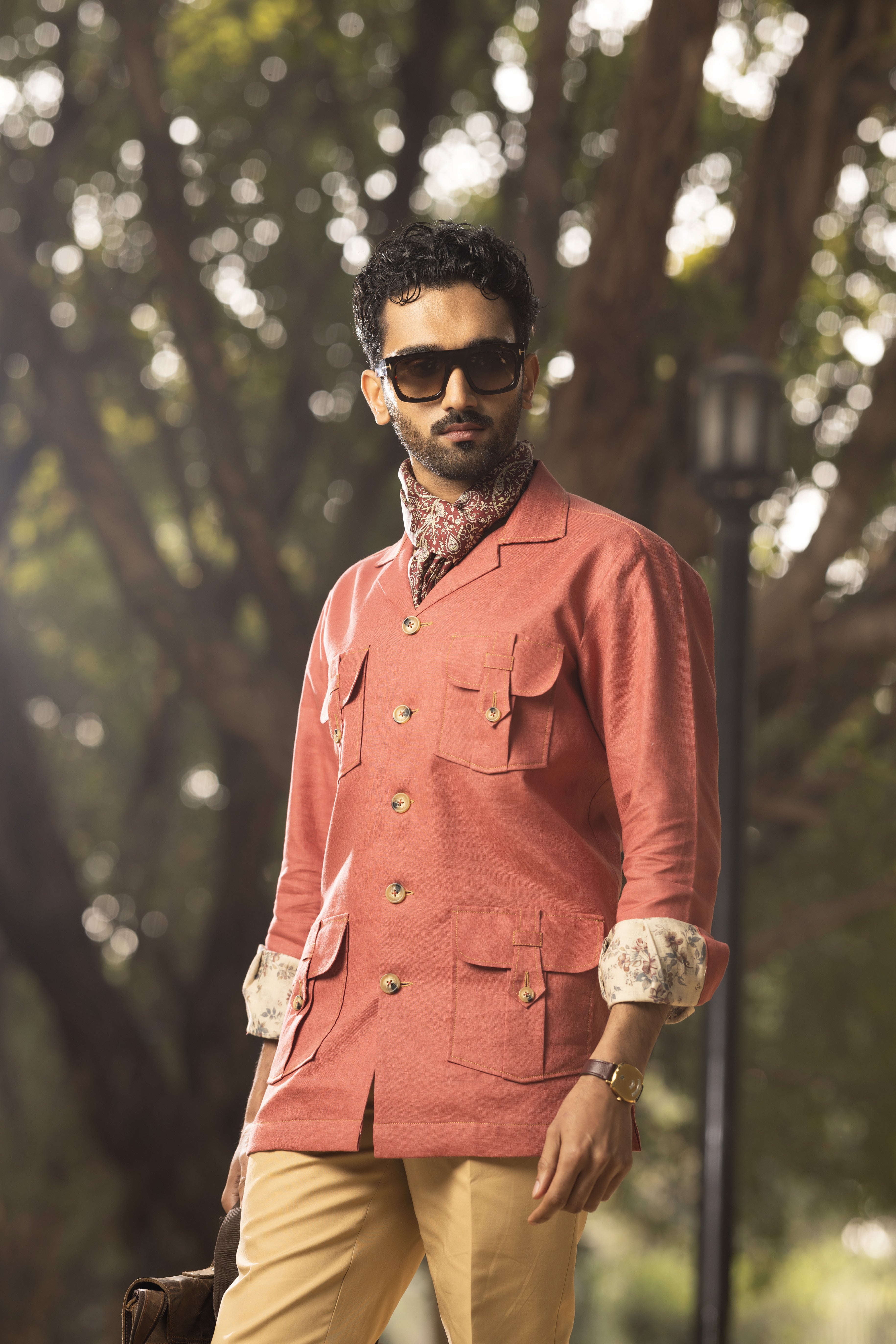 Red Linen Safari Shirt