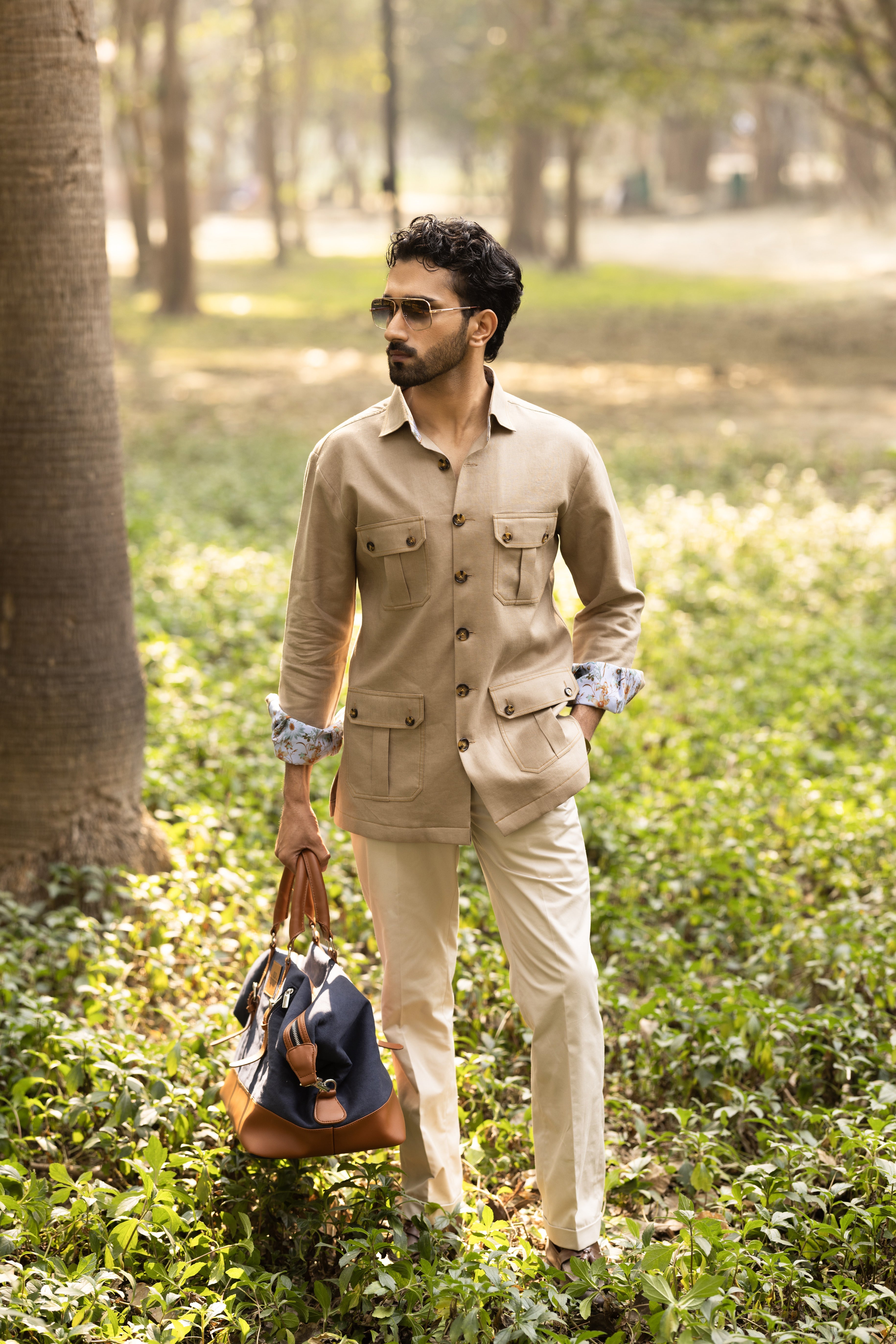 Light Brown Linen Safari Shirt
