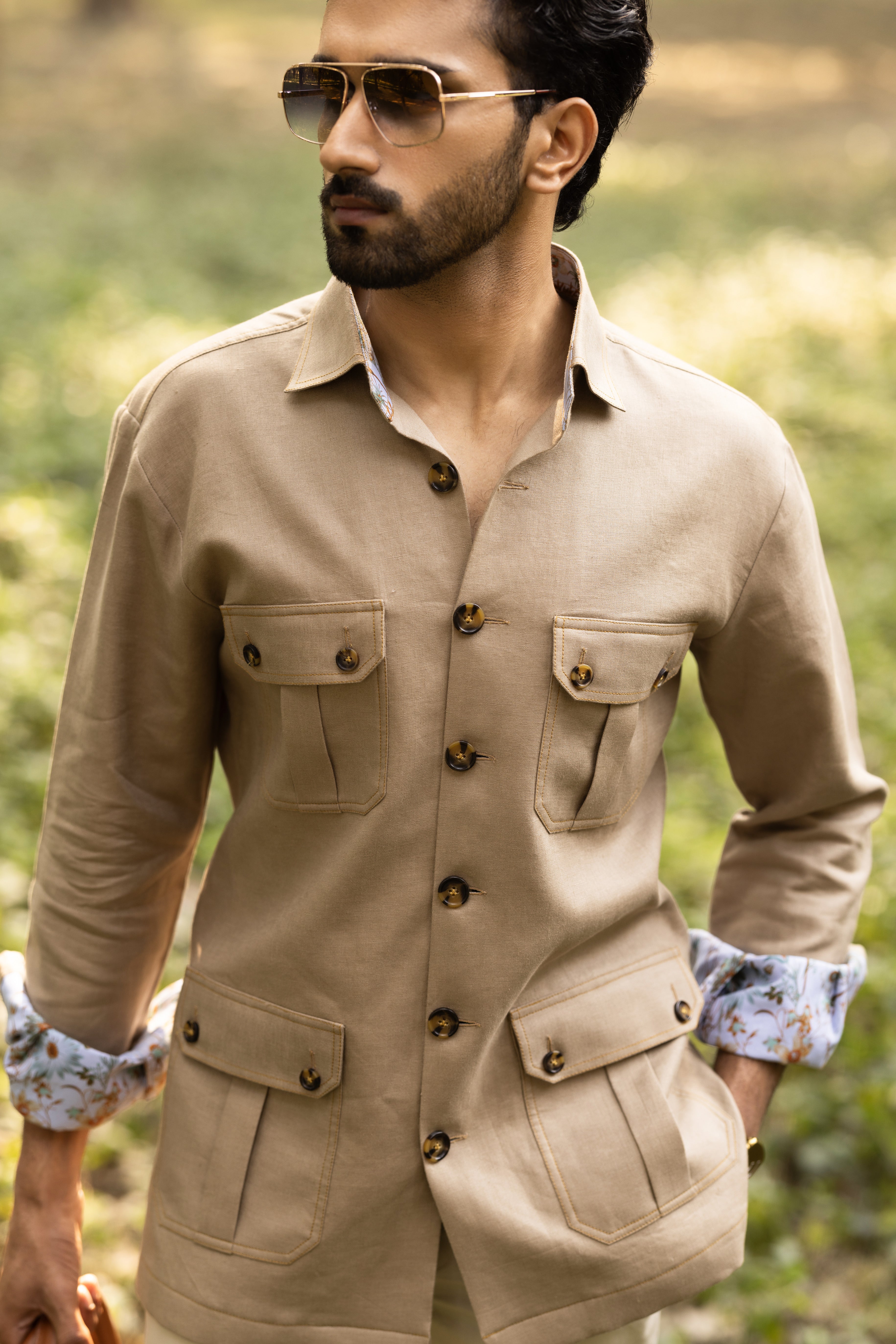 Light Brown Linen Safari Shirt