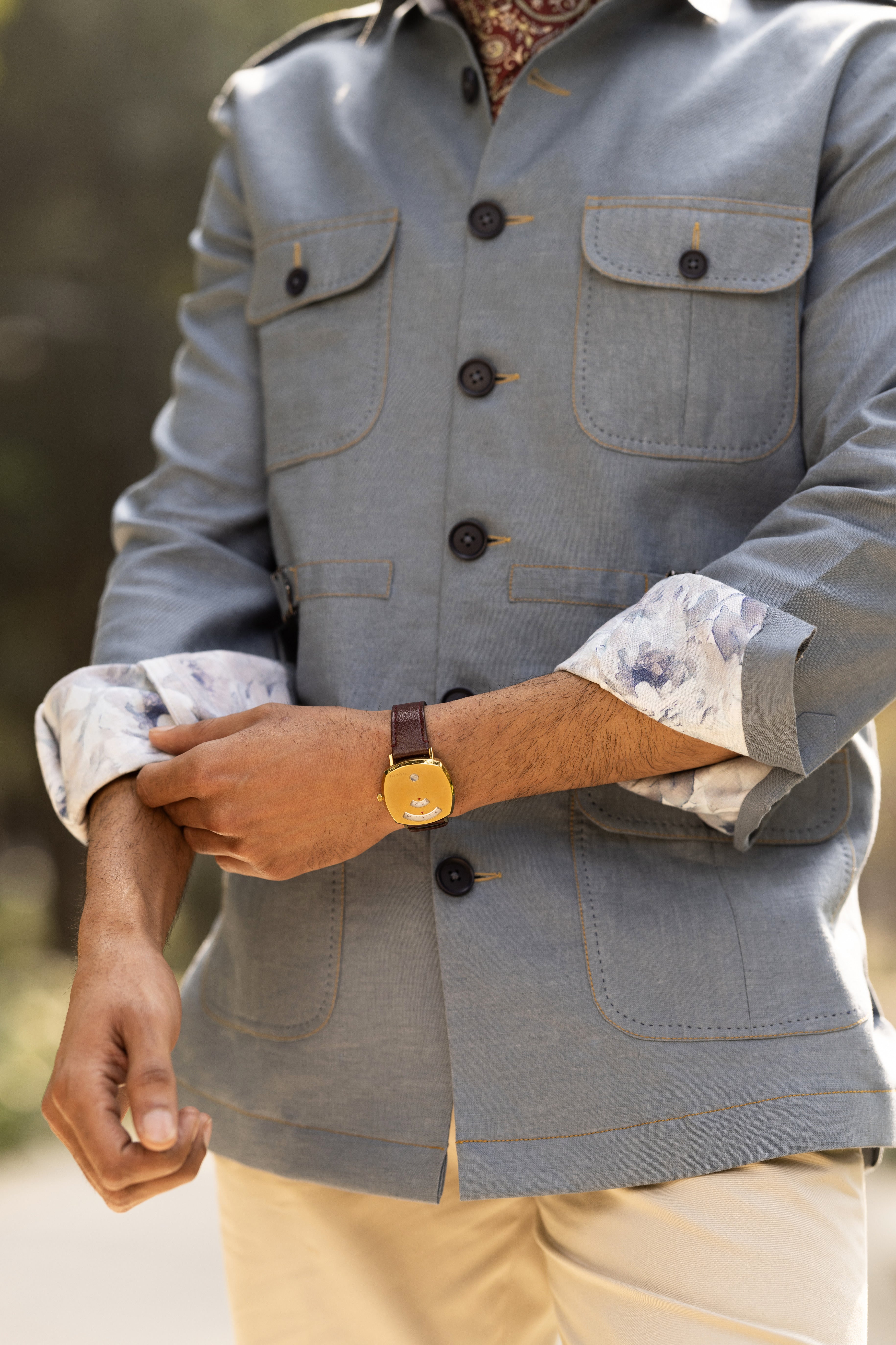 Grey Linen Belt Safari Shirt