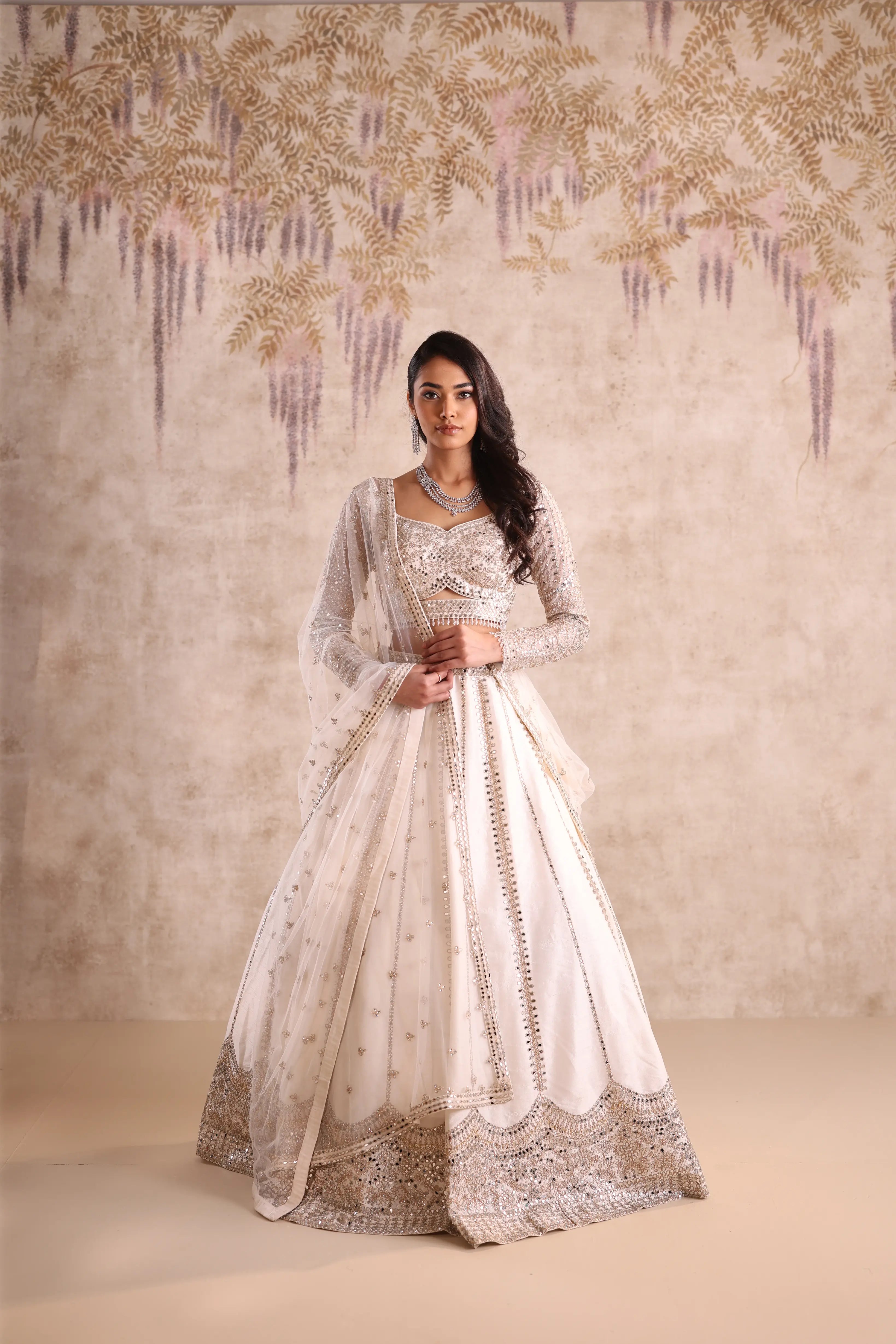 Off White Embroidered Lehenga