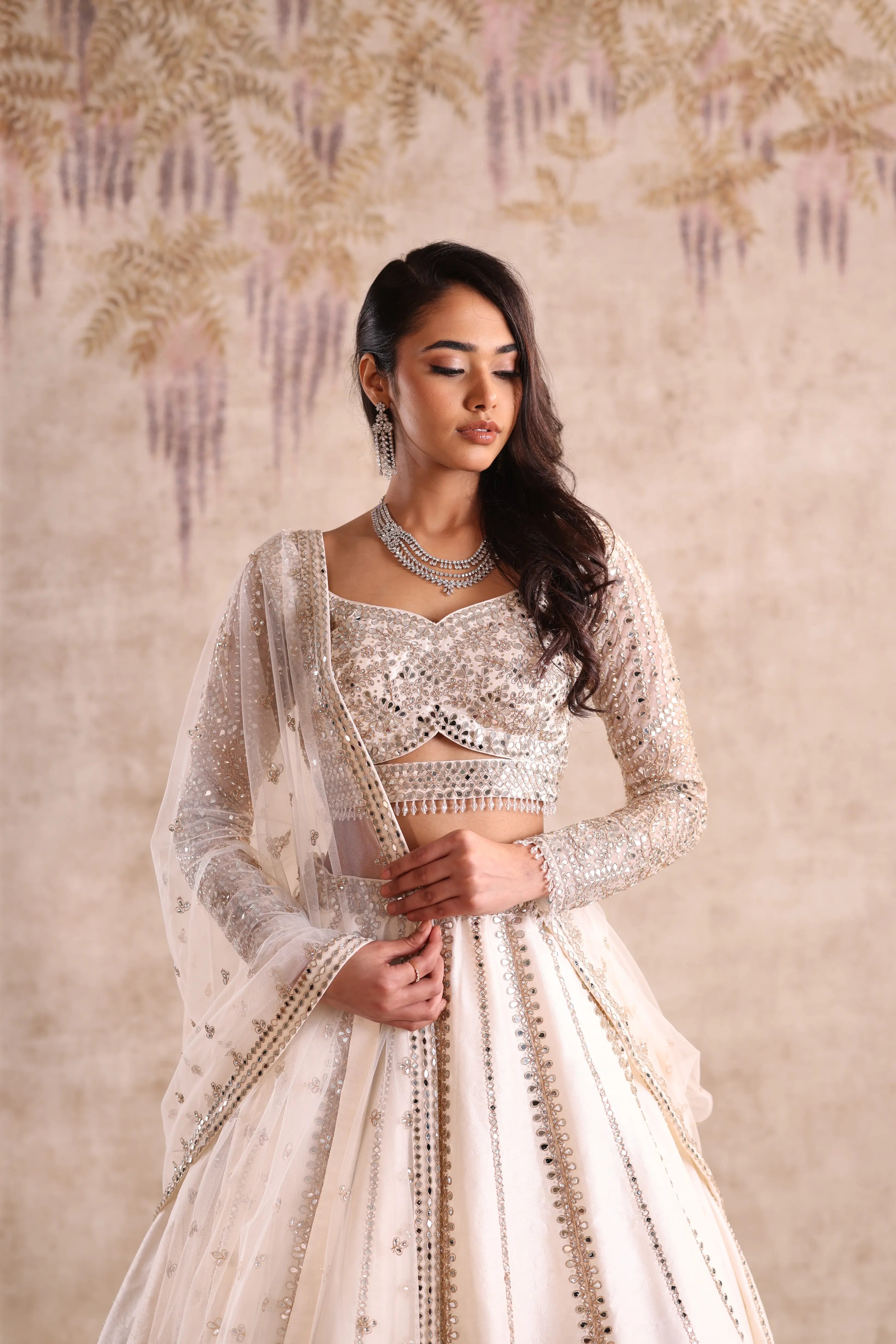 Off White Embroidered Lehenga