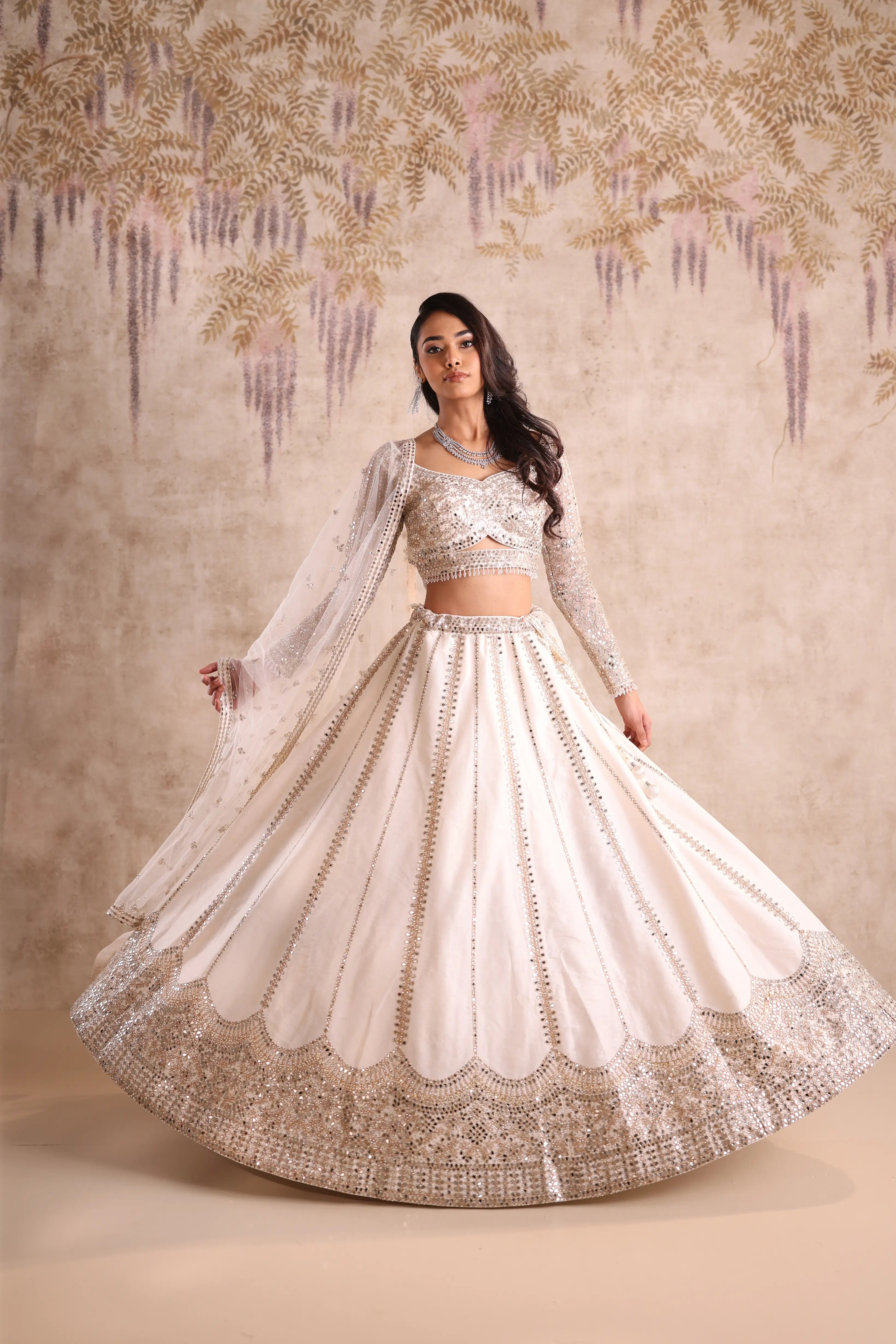 Off White Embroidered Lehenga