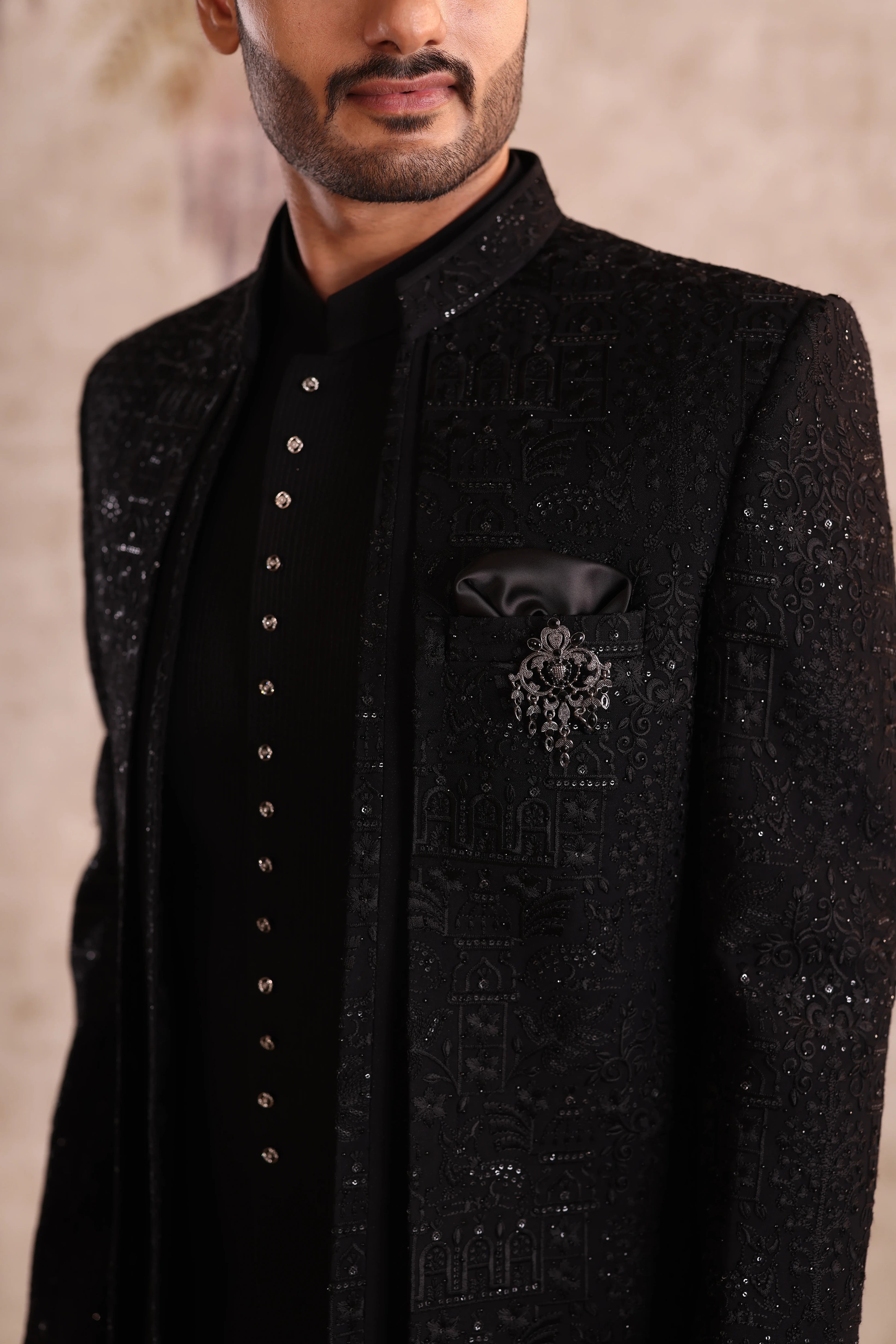 Black Double layer indo with short jacket and detailing with buttons