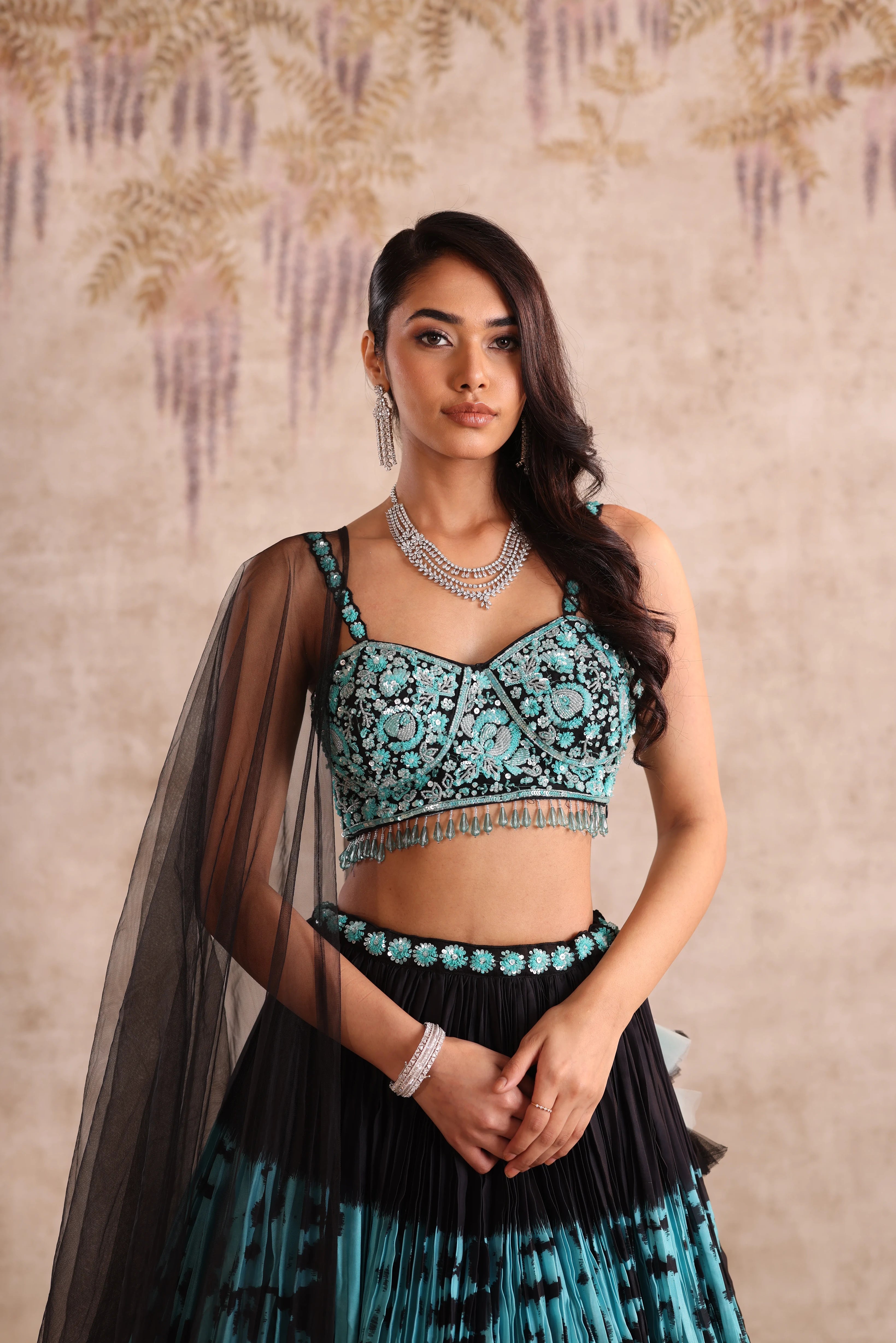 Blue & Black Tie-Dye Festive Lehenga